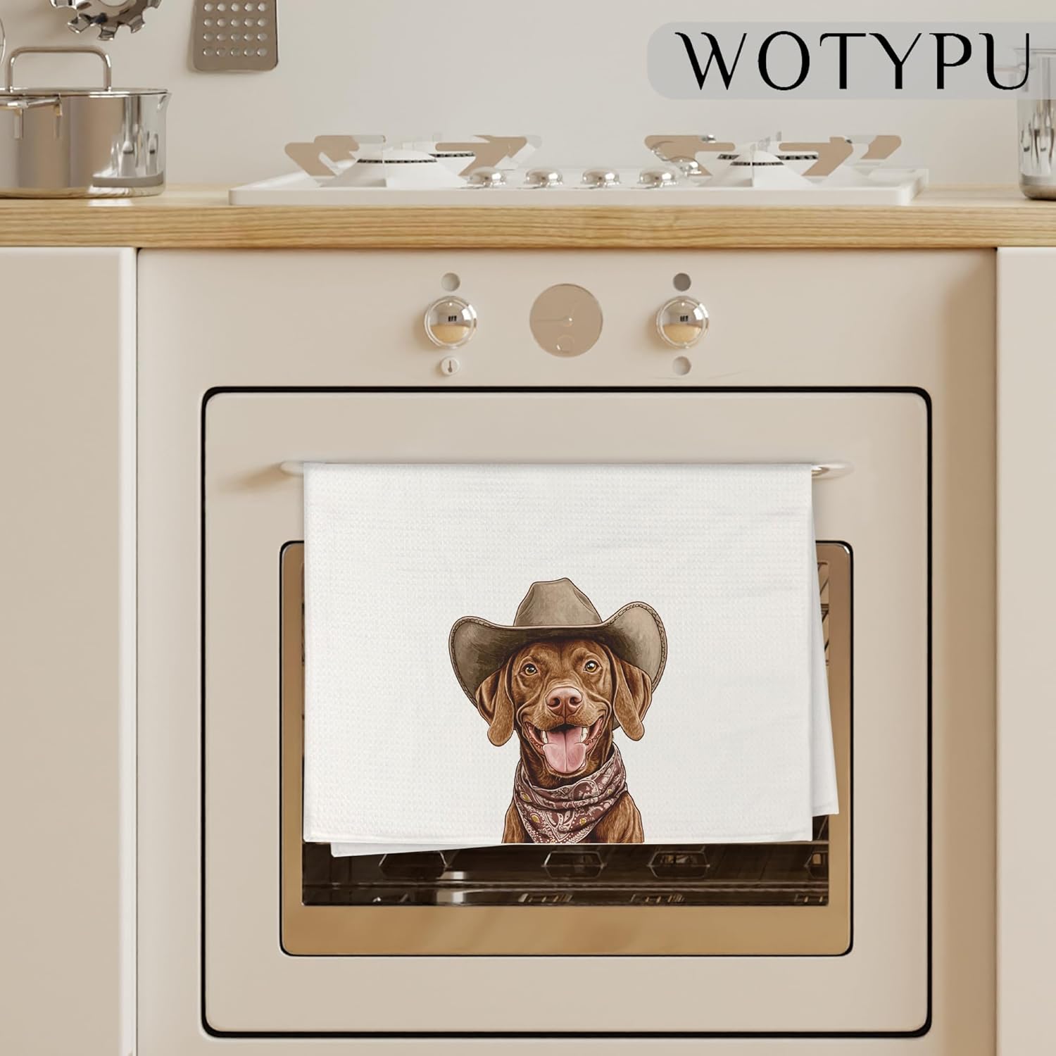Cowboy Vizsla Kitchen Towels, Vizsla Gifts for Women Men Dish Tea Towel for Kitchen Decor, Funny Western Dog Hand Towels for Bathroom Decor, Dog Lover Mom Gifts, 16X24 Inch - Image 3