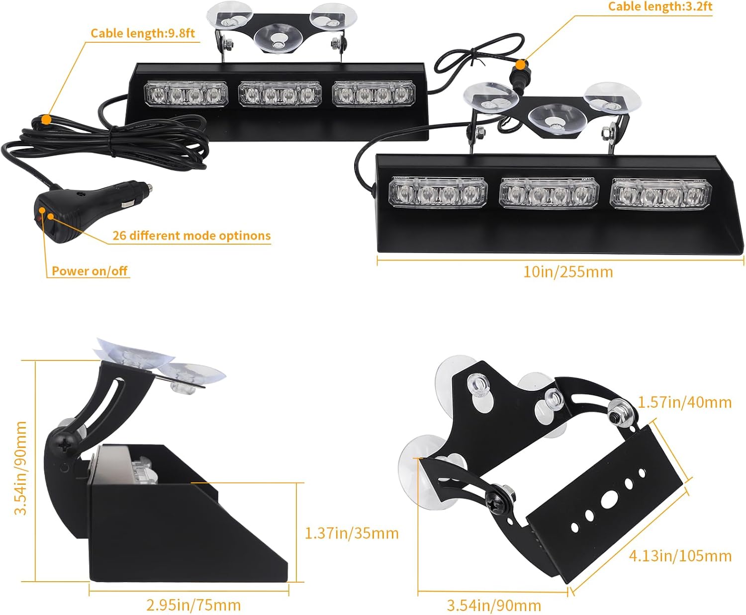 XRIDONSEN 2x 10 inch Amber Red Emergency Dash Strobe Lights 24 LED Traffic Advisor Light Bar Safety Hazard Warning Flashing Interior Front/Rear Windshield Lights for Plow Trucks Construction Vehicles