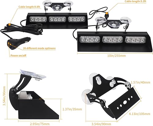 Miniatura 6 de XRIDONSEN Barra de luces estroboscópicas de emergencia para salpicadero, color blanco ámbar, asesor de tráfico, advertencia de peligro de seguridad,