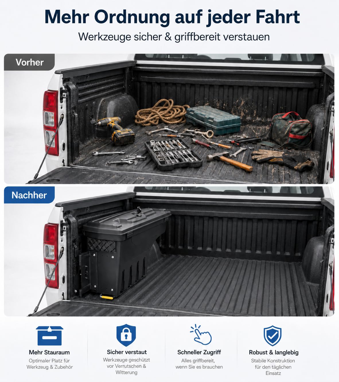 Cassetta degli attrezzi per Ford Ranger 2012-2022 T6 T7 T8 Scatola portaoggetti con serratura per camion 180°Swing Case Lato conducente (lato sinistro)