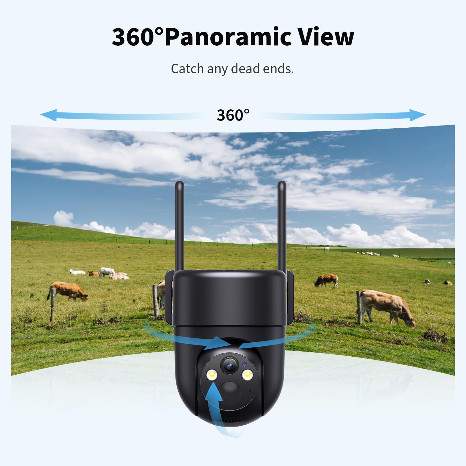 ELYSOO Telecamera di sicurezza cellulare 4G LTE, senza WiFi, telecamera di sicurezza per esterni senza fili con vista completa a 360°, piano dati illimitato, visione notturna a colori 2K, allarme