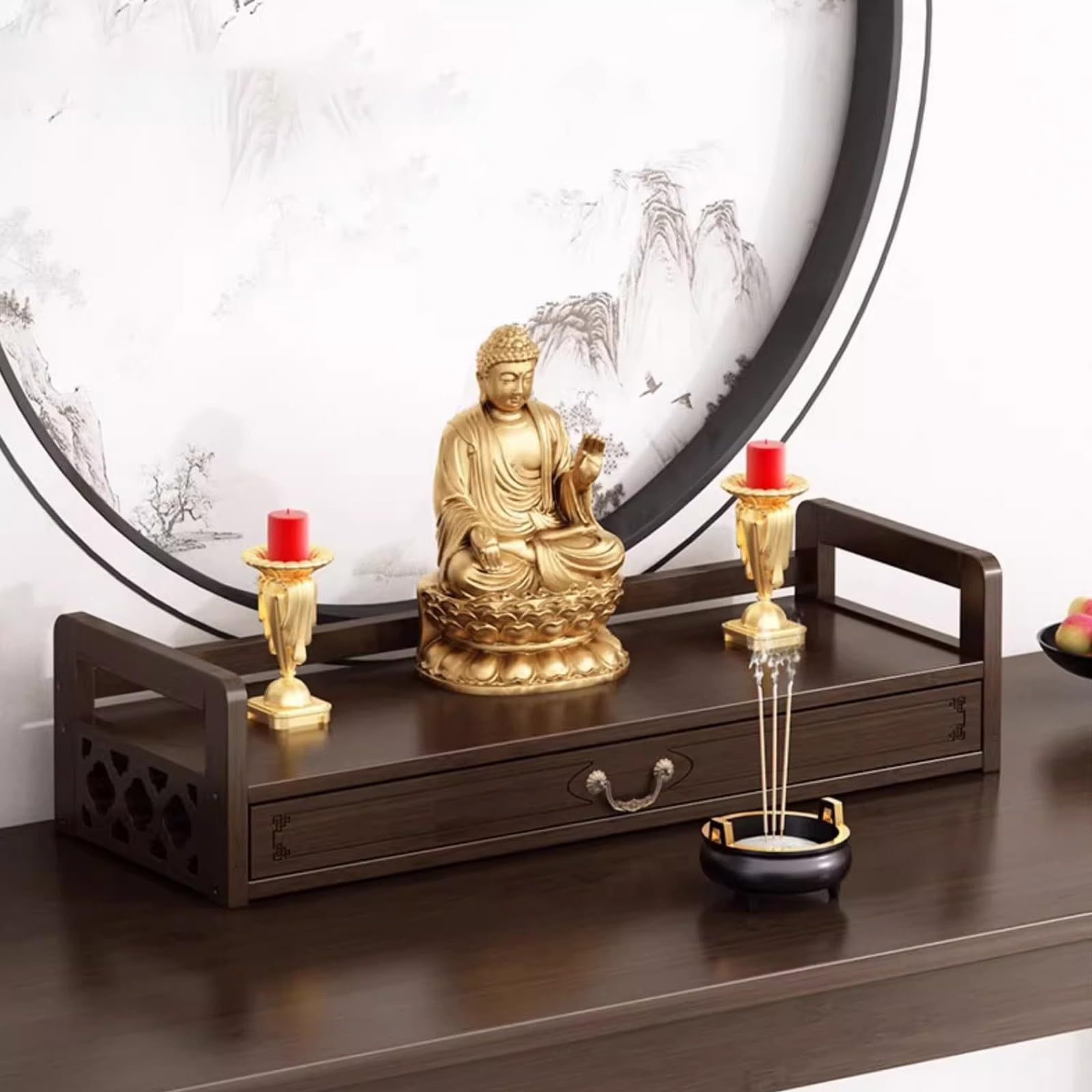 Table de méditation en bambou à tiroir pour rituel puja et feng shui élégant