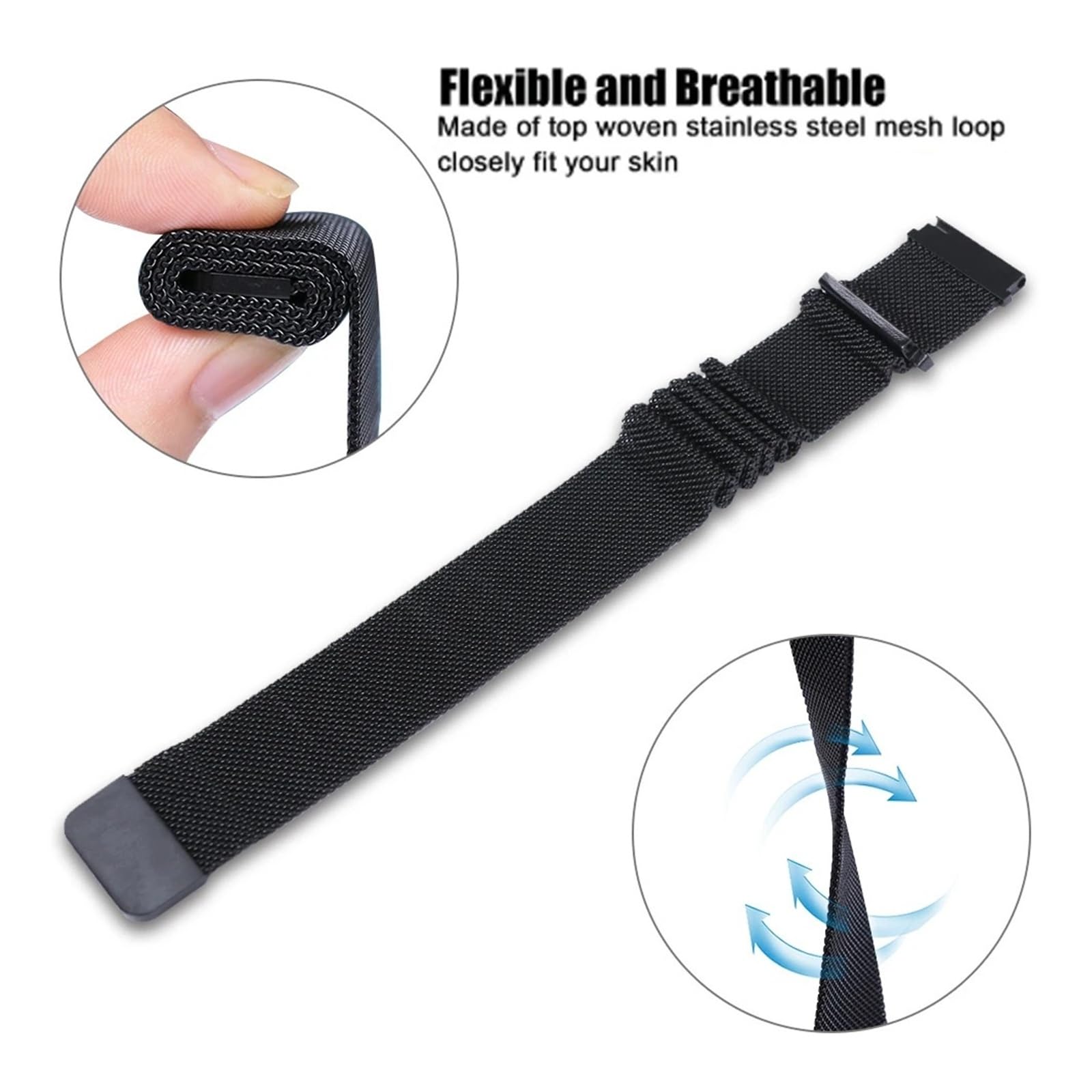Bracelet milanais magnétique en métal 20 mm 22 mm à dégagement rapide pour Samsung Galaxy Watch 7 6 5 4 40 mm 44 mm Classic Active 2 GT (noir, 22 mm)