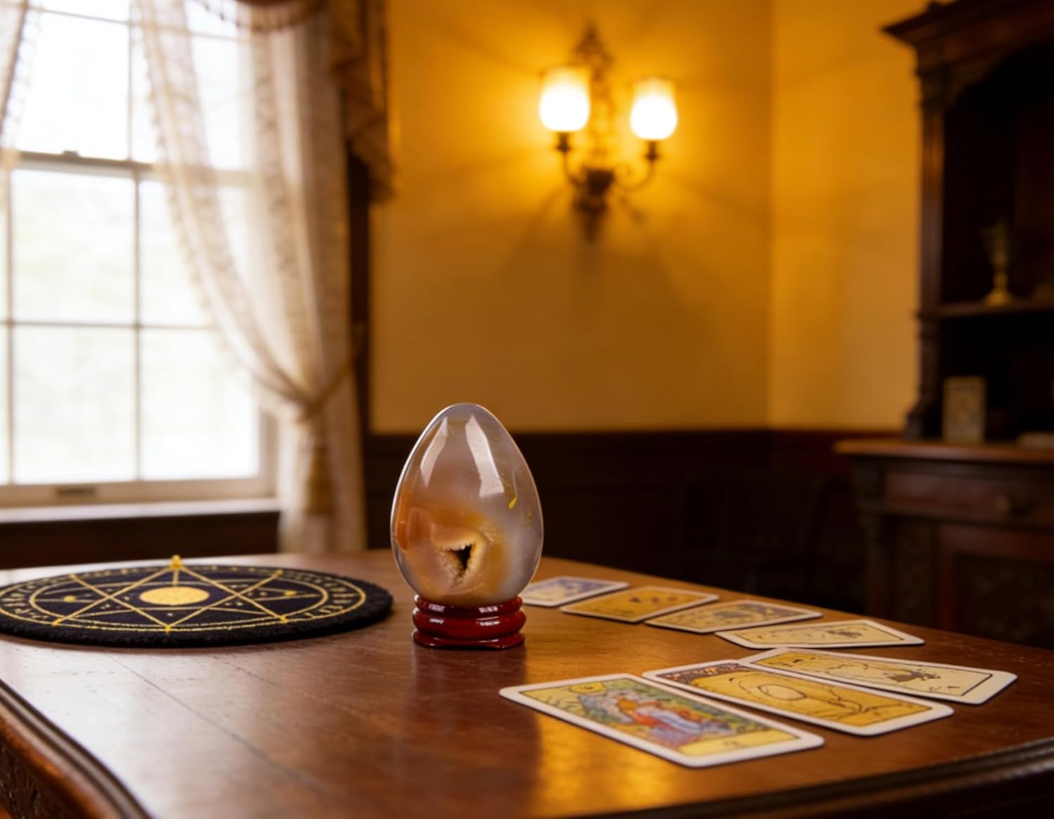 AMOYSTONE Sakura Agate Egg 2.3-2.7" Display Piece with Wood Stand for Office Decor - Unique Banded Natural Stone, Statement Shelf Decor for Living Room 5.3oz