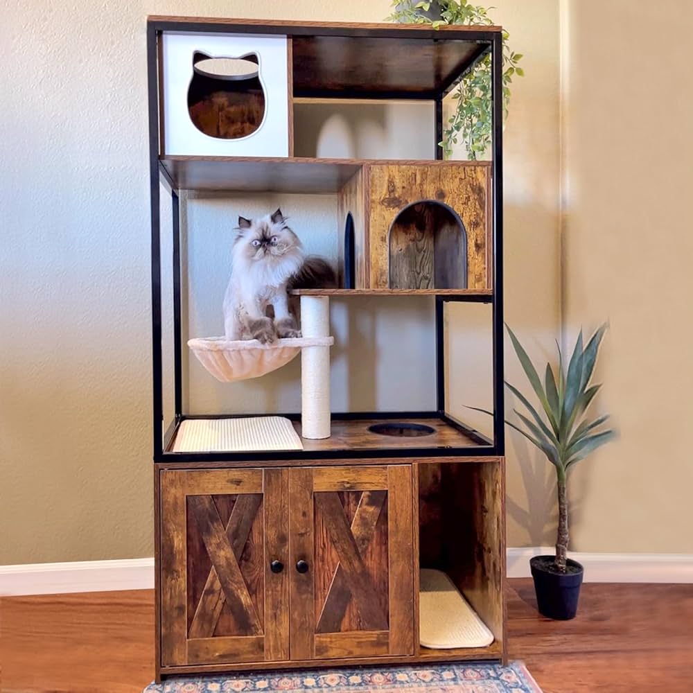 Amazon.com : Cat Litter Box Furniture Enclosure 4 Levels Cat