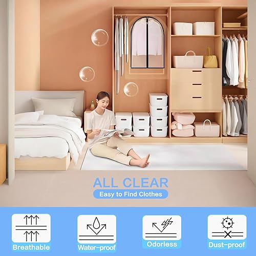 Vista 31 de Bolsas de ropa para colgar ropa de 24 x 48 pulgadas, bolsas de traje para almacenamiento en armario (paquete de 6) bolsas de plástico impermeables