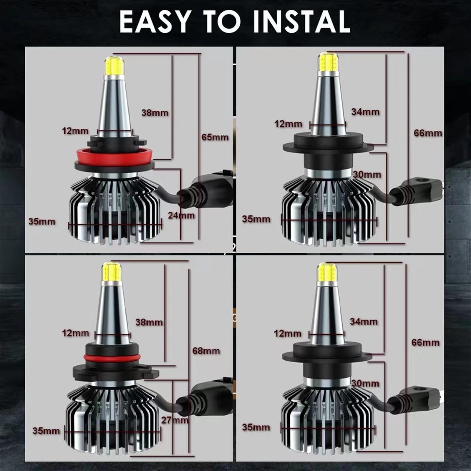Faro LED, LED 22000LM 360º Bombilla Para Faro Delantero De Automóvil 6000K Luz Antiniebla Automática 12V Lámpara, Kit De Conversión LED Súper Brillante De Haz Alto Y Bajo, Paquete De 2,H1