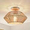 Boho Rattan Ceiling Lights Living Room, 1-Light Hand Woven Ceiling Lamp, Natural Farmhouse Chandeliers Ceiling Light Fitting for Bedroom Kitchen Entryway Hallway Foyer [Energy Class A]
