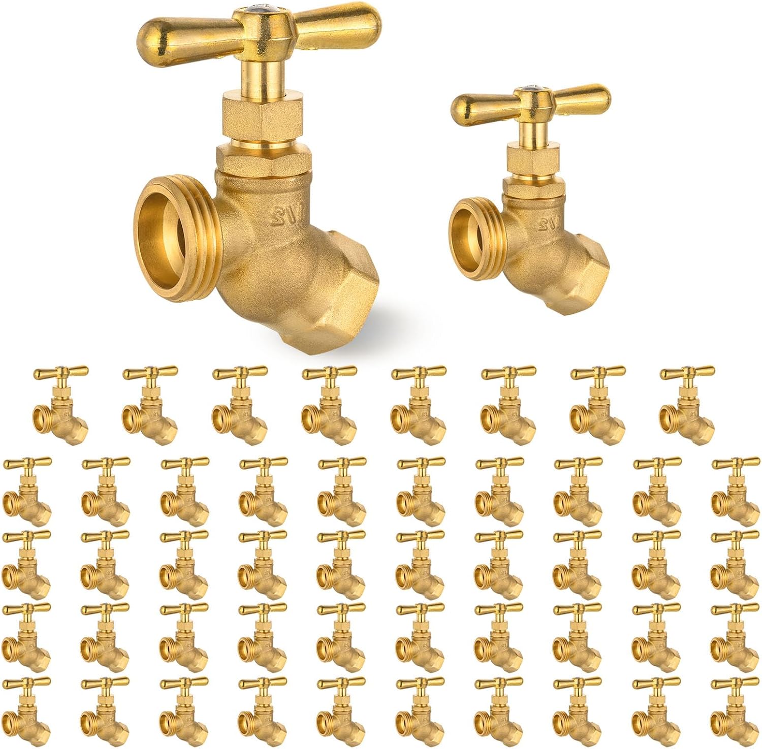 10PCS GUOFIS Hose Bibb Valve,1/2" FIP Inlet X 3/4" MHT Garden Valves,No-kink,Heavy Duty Brass(BIBCOCK016-10Pack)