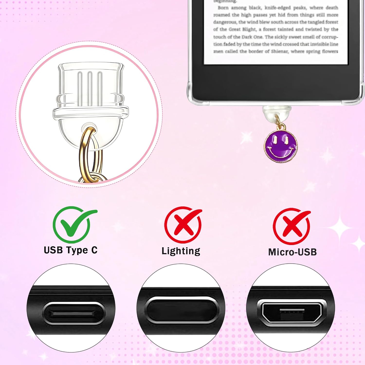 499 PCS Kindle Accessories,Charm Chain Making Kit for Kindle E-Reader,Charm DIY Craft Supplies,Makes 10 E-Reader Charms and 10 Type C Dust Plug