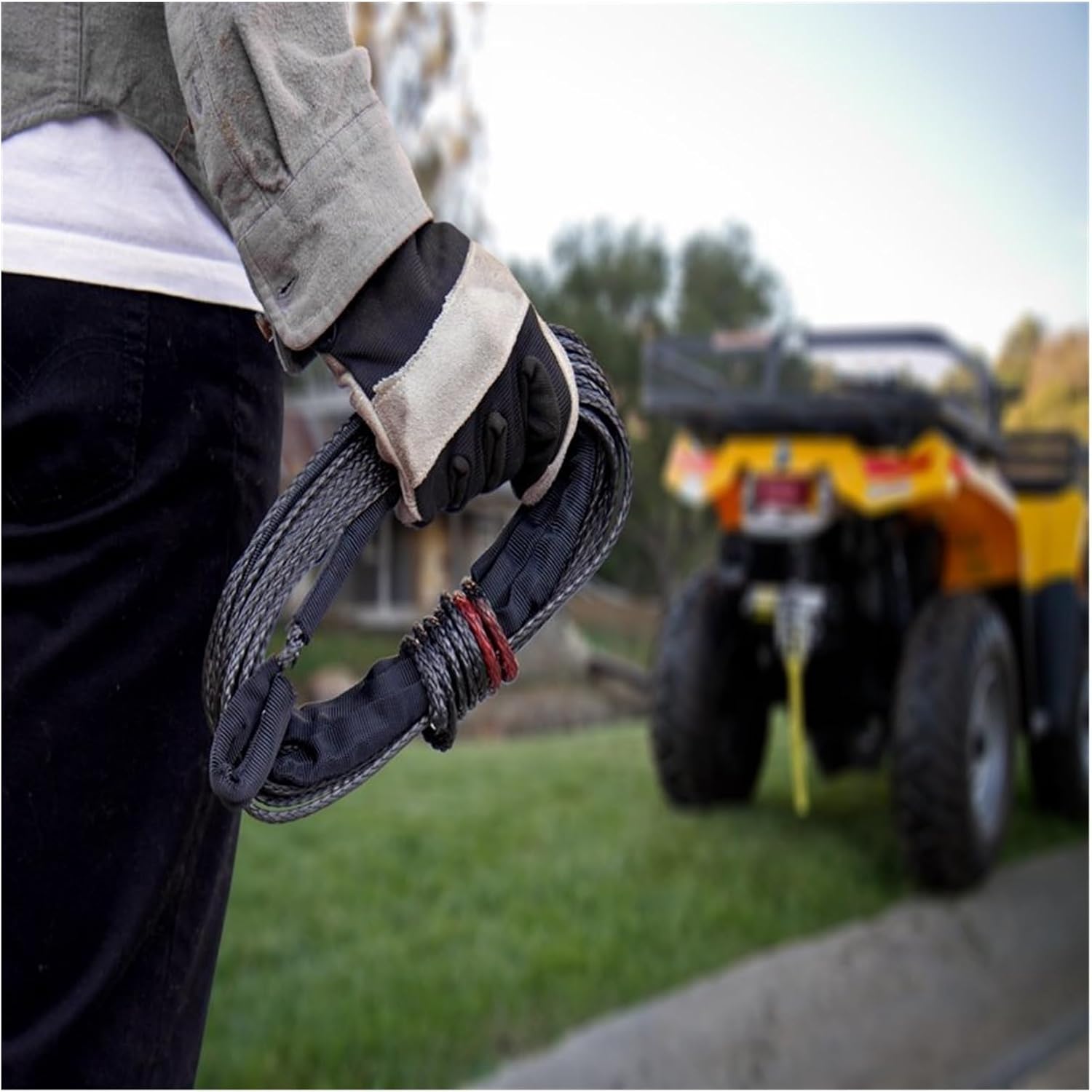 ハンドウインチ ウインチロープ 4000-5000ポンド用の灰色の合成ウインチロープ。 トラック 4WD オフロード車用ウインチ ア ウインチロープ  ハンドウインチ 4000-5000ポンド用の灰色の合成ウインチロープ。 トラック 4WD