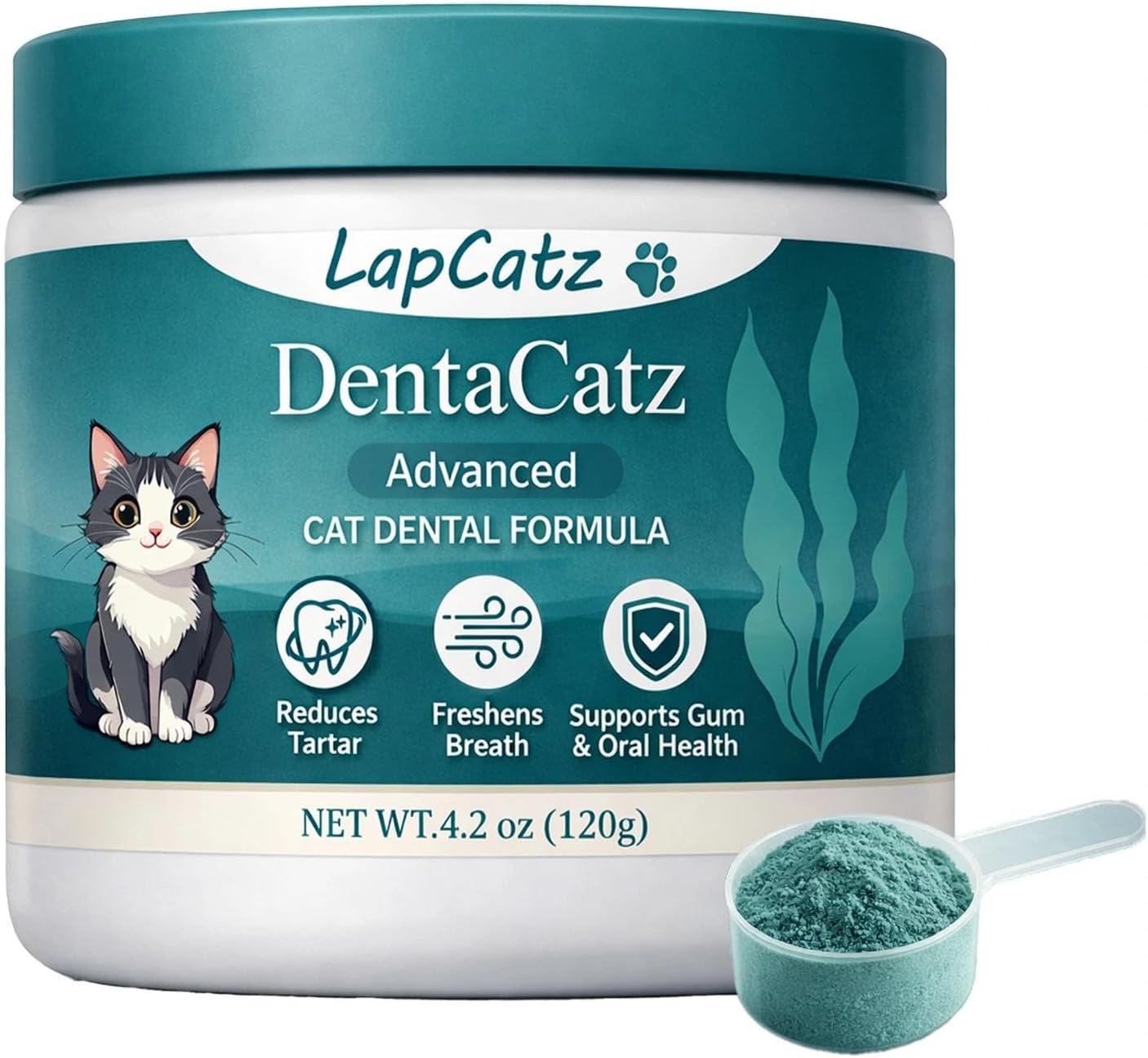 LapCatz DentaCatz Cat Dental Powder, Daily Food Topper for Cleaner Teeth and Fresher Breath, Oral Care for Cats, Beef Flavor, 4.2 Oz(1pc)