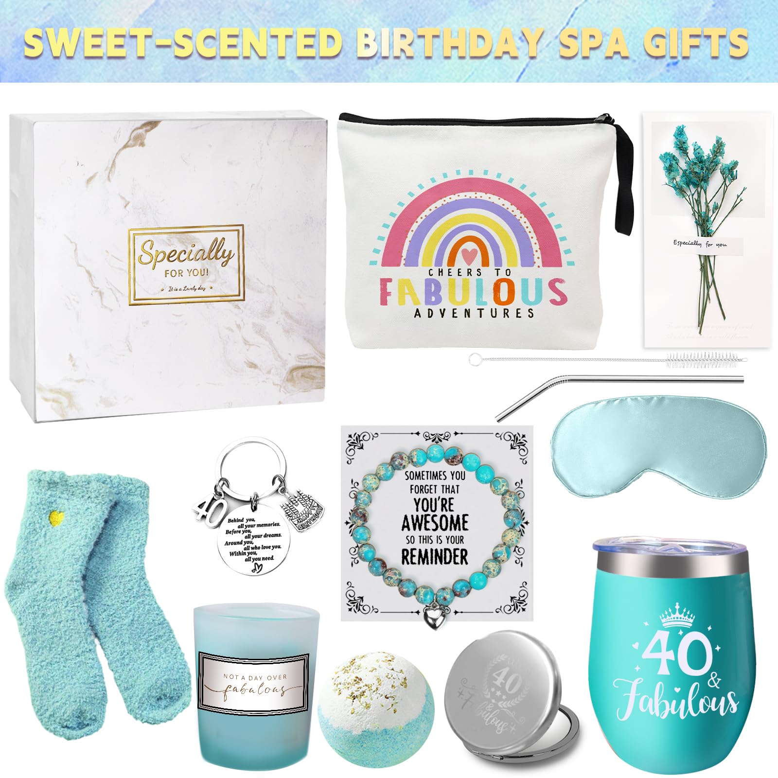 Set regalo per il 40° compleanno per donne, 40 anni, cesto regalo di buon compleanno, cestino regalo per lei, donne, migliori amici, sorelle, figlia, femmina, signore nate nel 1985