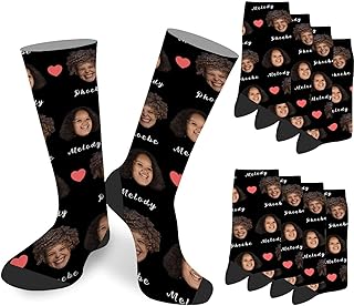 Glohox Custom Photo Pet Socks - Custom Personalized Cat And Dog Tracks Paws Crew Socks with Faces Picture for Husband Women