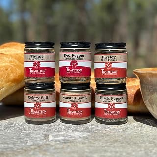 Soup Toppers Savory Set - Easy Gift - Celery Salt, Black Pepper, Roasted Garlic, Red Pepper Flakes - Your Soup Will Thank You