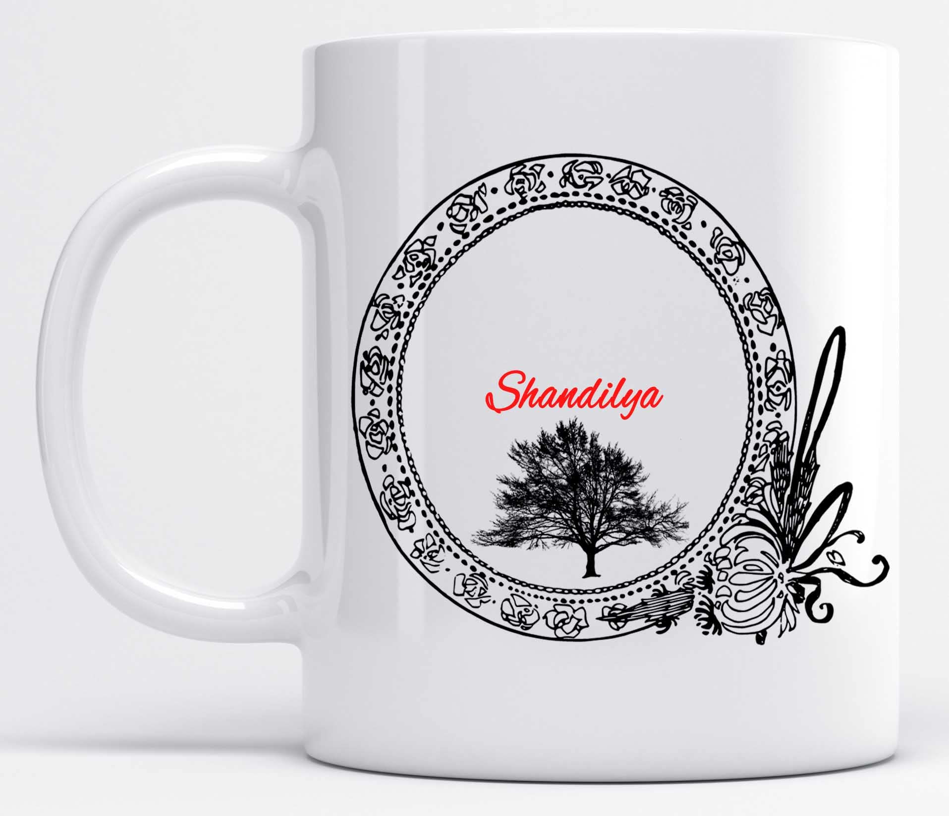 LOROFYFloral Black Name Shandilya Printed White Ceramic Coffee Mug (350ML)