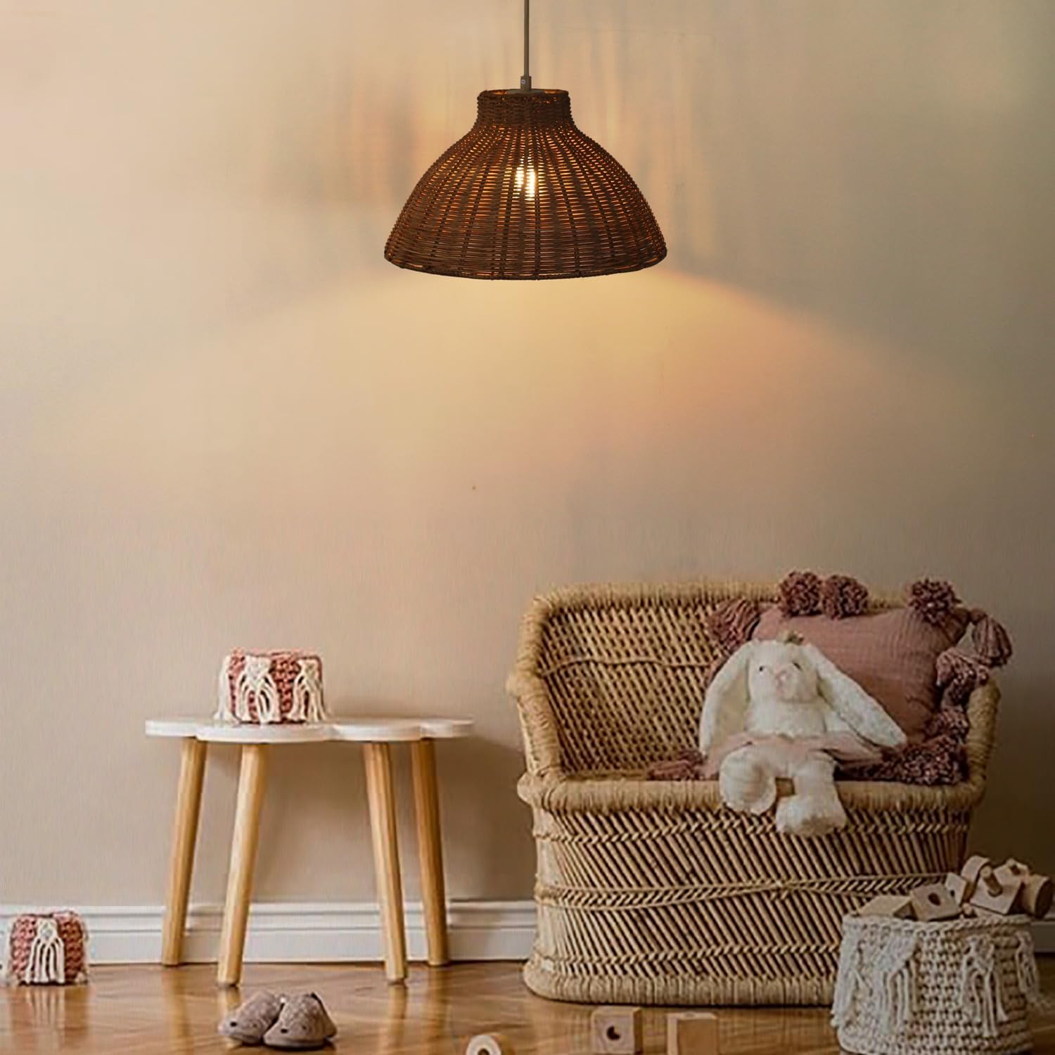 Rattan woven Pendant Lights Shade Rattan Hanging Lamp Shades for Pendant, Floor, Table, and Wall Lamps - Boho Wicker Light Shades - Replacement Pendant Light Covers