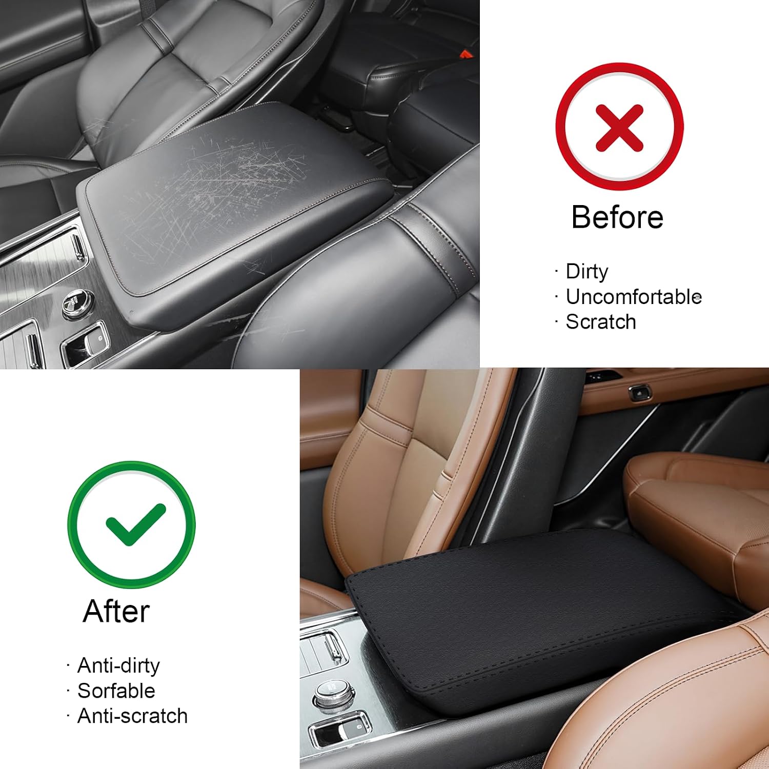 Premium Anti-Scratch Armrest Cover for 2020 2021 2022 2023 2024 2025 Lincoln Aviator Accessories Center Console Protector Soft PU Leather, Custom Fit, Easy Installation (Black)