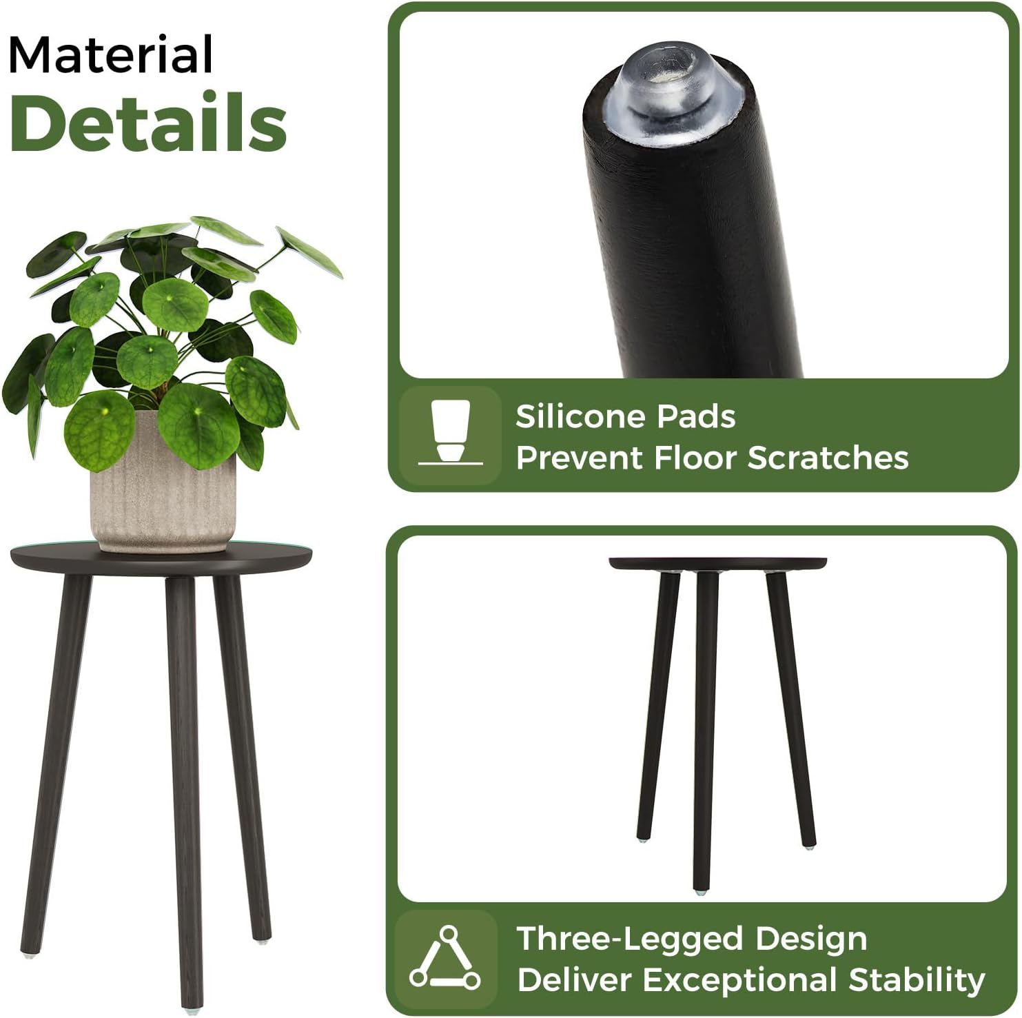 Leaf&lull Tall Plant Stand Indoor Black Plant Table for Large Plants Wooden Plant Stool Plant Holder for Living Room Bedroom Balcony