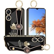 Phone Case for Oppo A78 5G with Wrist Strap Stand & Finger Ring, Cute Aesthetic Slim Silicone Shockproof Protective Cover for Women Girls Black