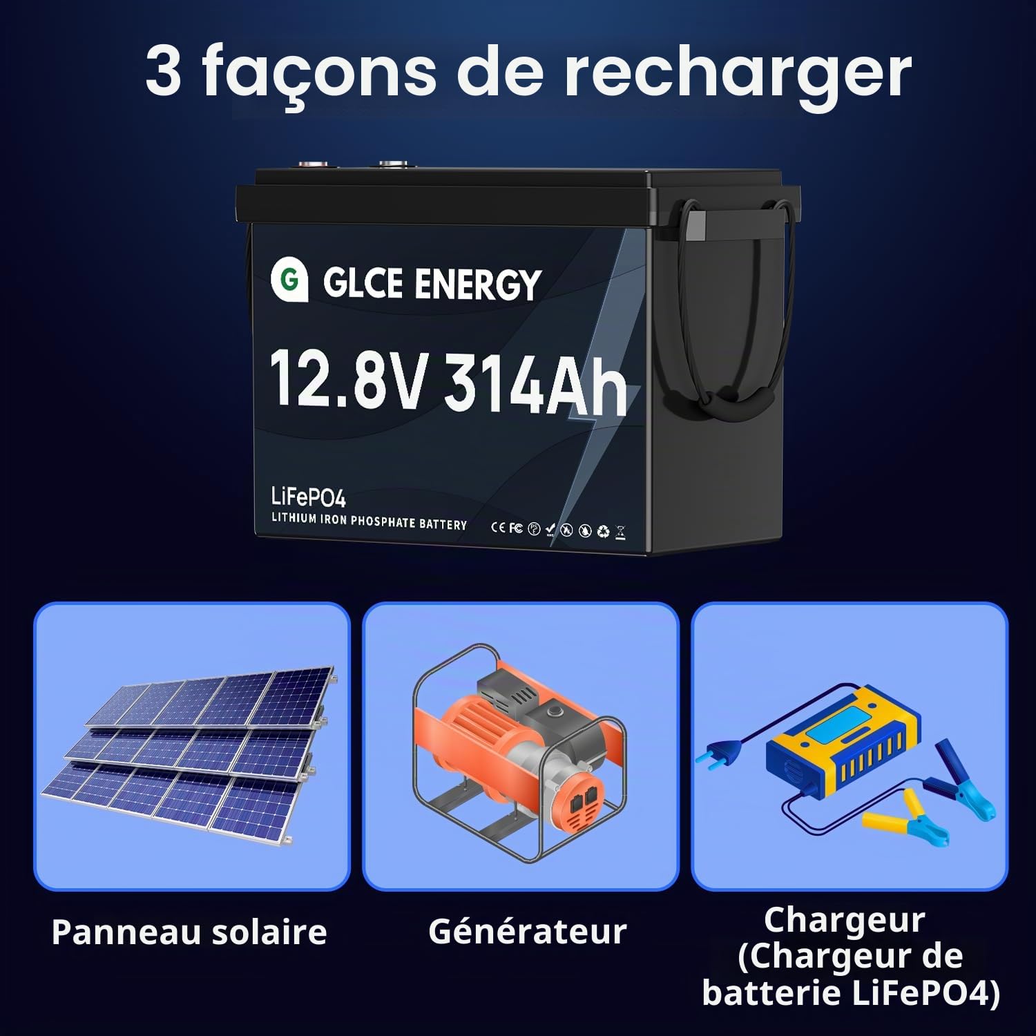Batterie 12V 300Ah LiFePO4, 3840Wh Batterie au Lithium avec des cellules de qualité A et 200A BMS, 4000~15000 Cycles, Support série/parallèle, Parfait pour l'énergie Solaire