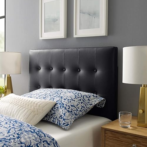 Cabecero de cama individual, Modway Emily, tapizado en vinilo de color blanco, Poliuretano, Vinilo negro