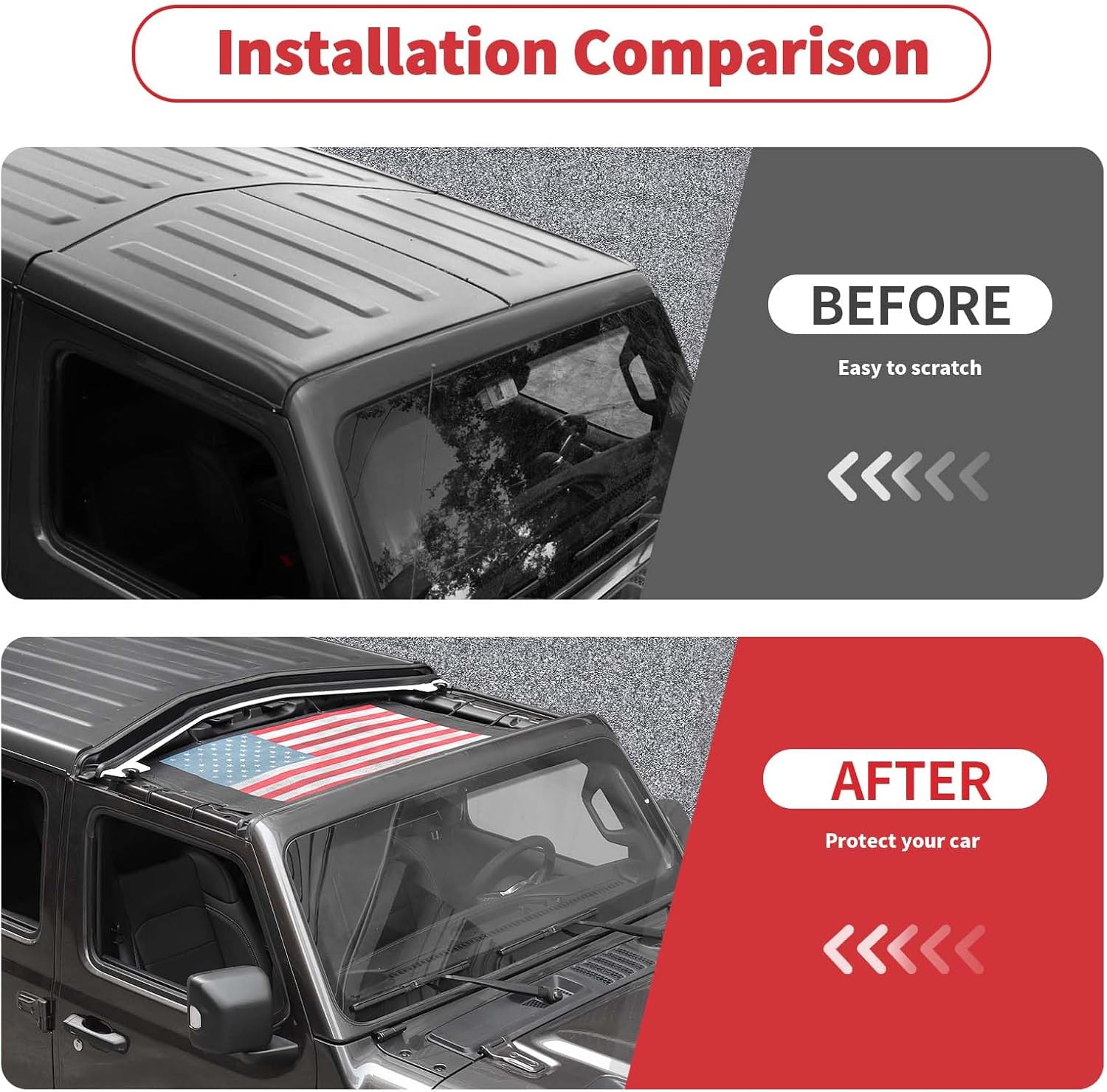 Linskip Overhead Protection Sun Shade Compatible with 2018-2026 Jeep Wrangler 4XE JL 2&4 Door, Freedom Mesh Screen Sunshade Bikini Top Cover for Jeep Wrangler Exterior Accessories(Flag)