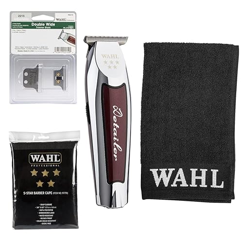 Wahl Professional 5-Star Series Cordless Detailer Li, hoja de recortadora ajustable ancha en T, capa de barbero serie 5 estrellas, paquete de