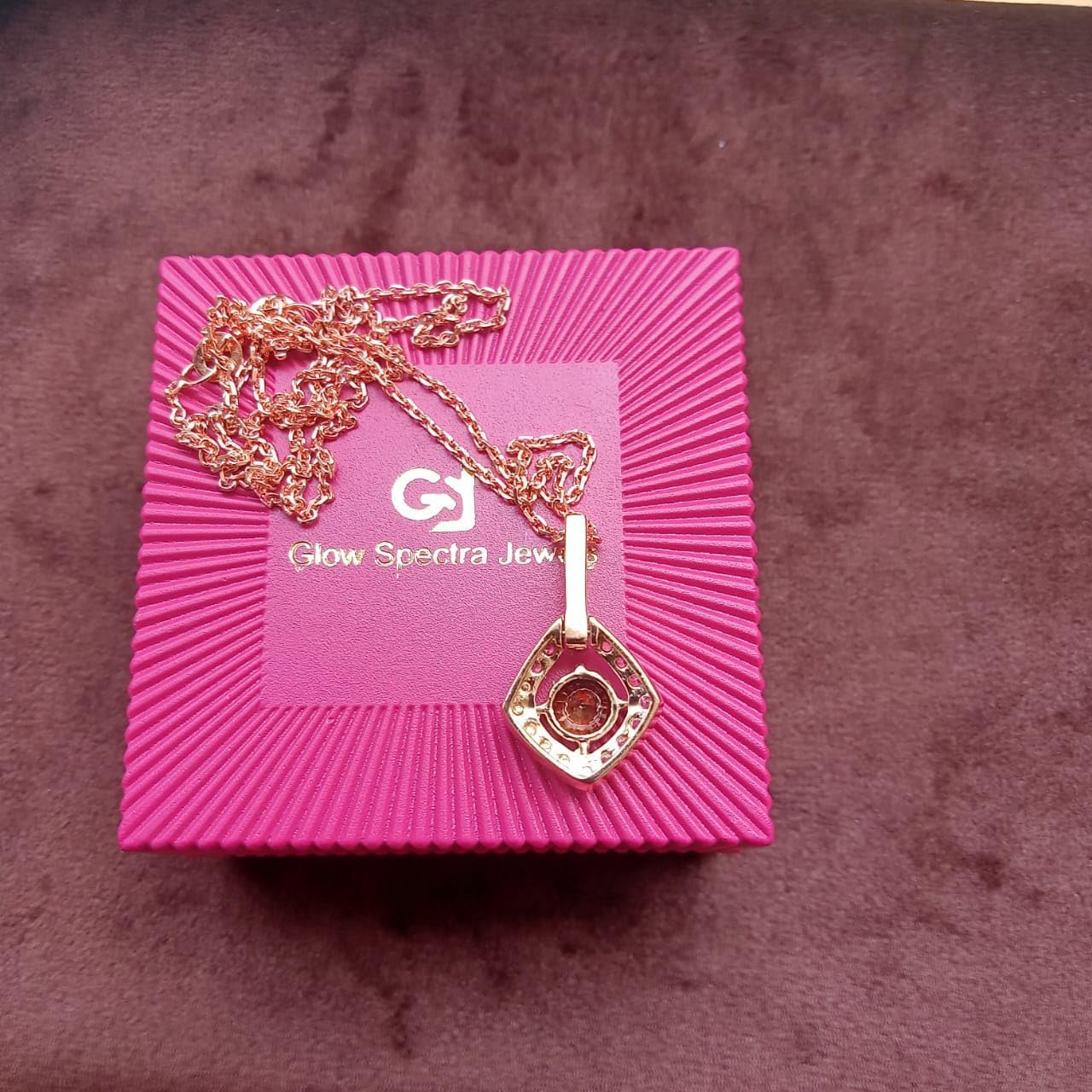 1.50 CT Round Shape Brown and White Diamond Prong Set Wedding Engagement Pendant Necklace with 18" Rope Chain In 14K Rose Gold Plated