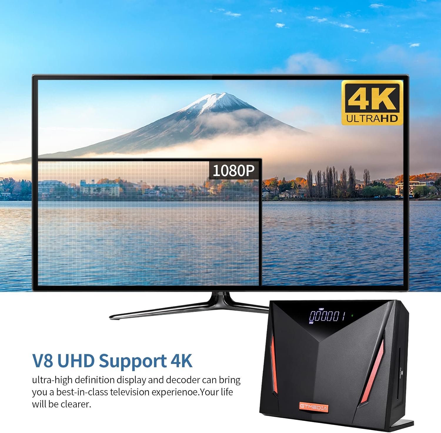 4K Ultra HD Digital Satellite Receiver: GTMEDIA V8 UHD Satellite Receiver Support ATSC-C/ISDBT/Cable/DVB-S/S2/S2X+T/T2, H.265 Built-in WiFi, Supports CA Smart Card, Auto Biss Key, Multi-Room, T2-MI : Electronics