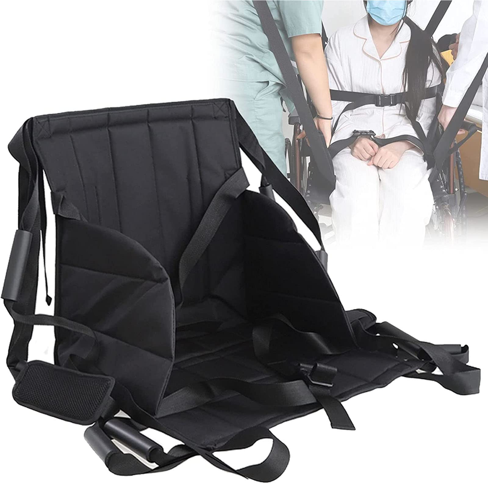 SHDT Waterproof Patient Lift Stair Slide Board, Wheelchair Transfer Sheet, Medical Mobility Transfer Sheets Transfer Belt with 4 Handles and 2 Shoulder Straps, Load 100kg