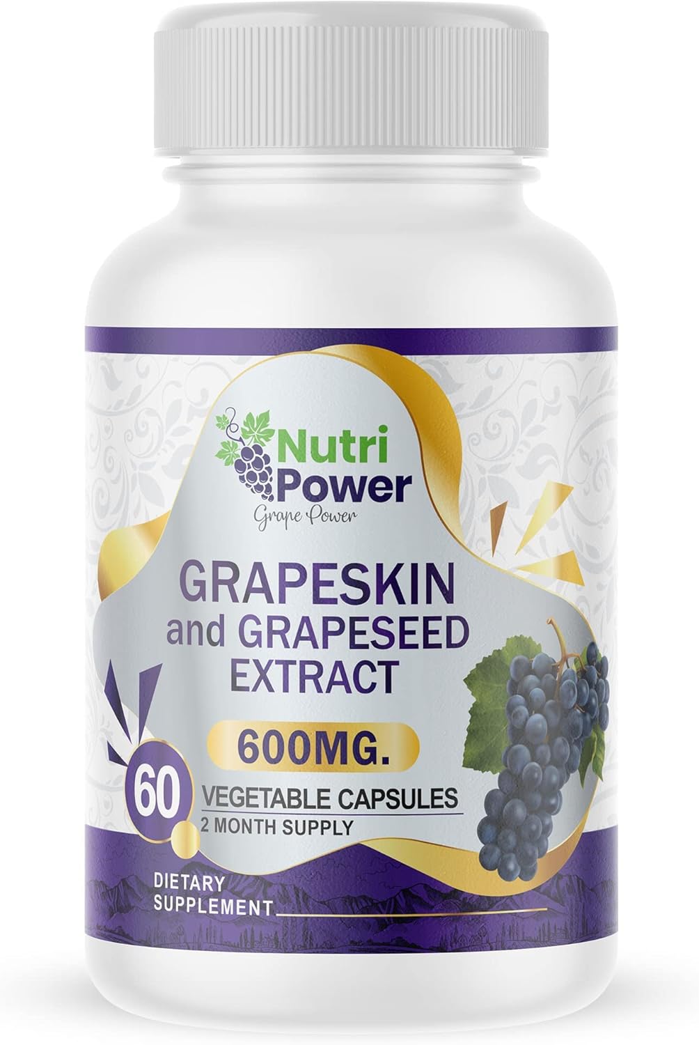 Skin & Grape Seed Extract Supplement 600 MG 60 Vegetable Capsules USA Source Materials, Dietary Supplements, Healthy Skin & Eyes Cardiovascular Support for Men & Women