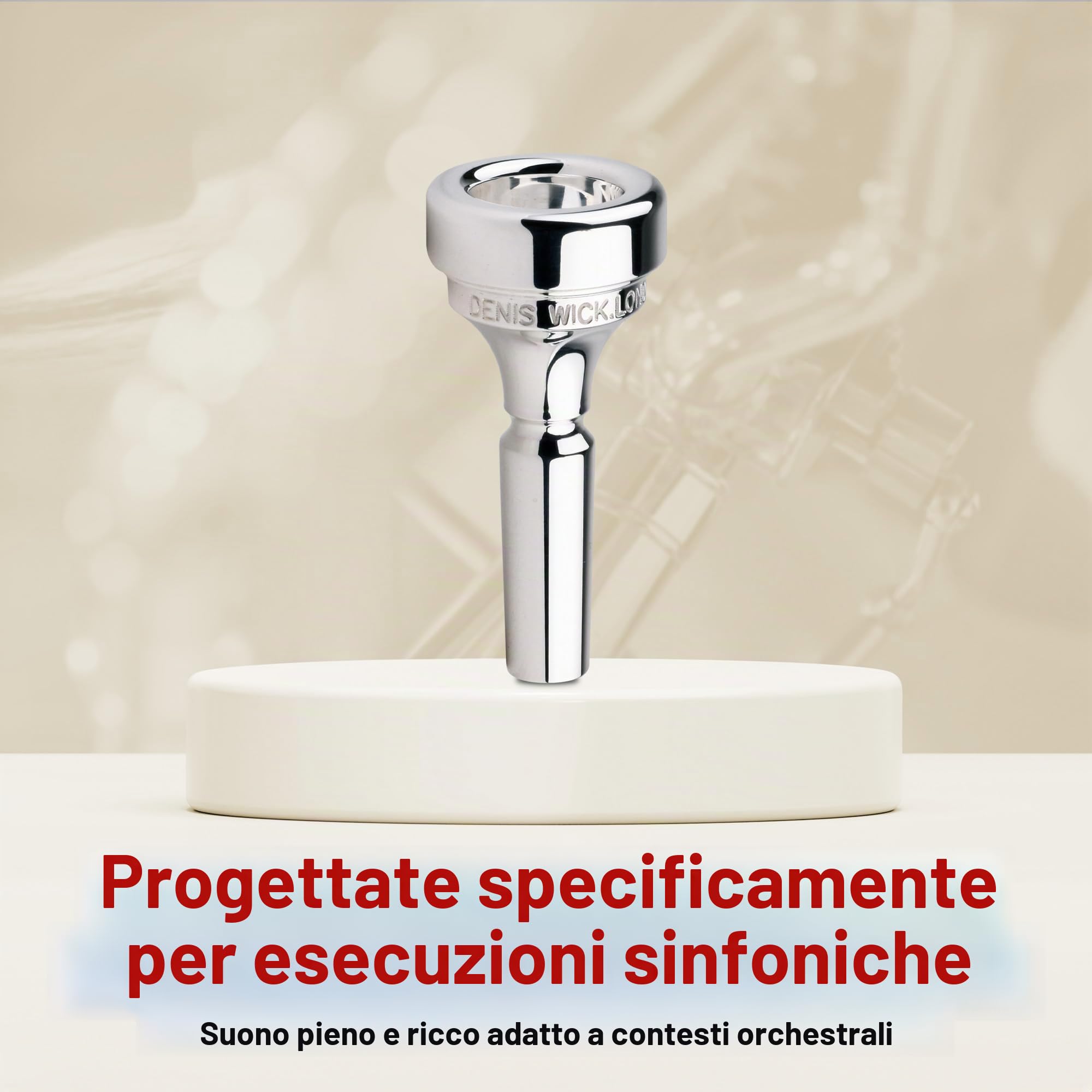 DENIS WICK – 5884-4FL, Bocchino Flicorno Classic Silver Plated, Tazza Profonda 16.5 mm, Suono Caldo, Alta Stabilità Intonazione, Gambo Largo