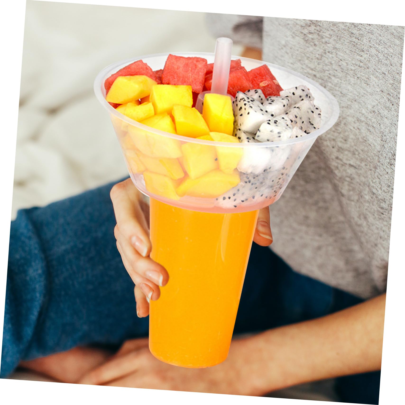 minkissy 2sets Combined Beverage Cup Bowl Portable Food Bowl Convenient Snack 10pcs*2