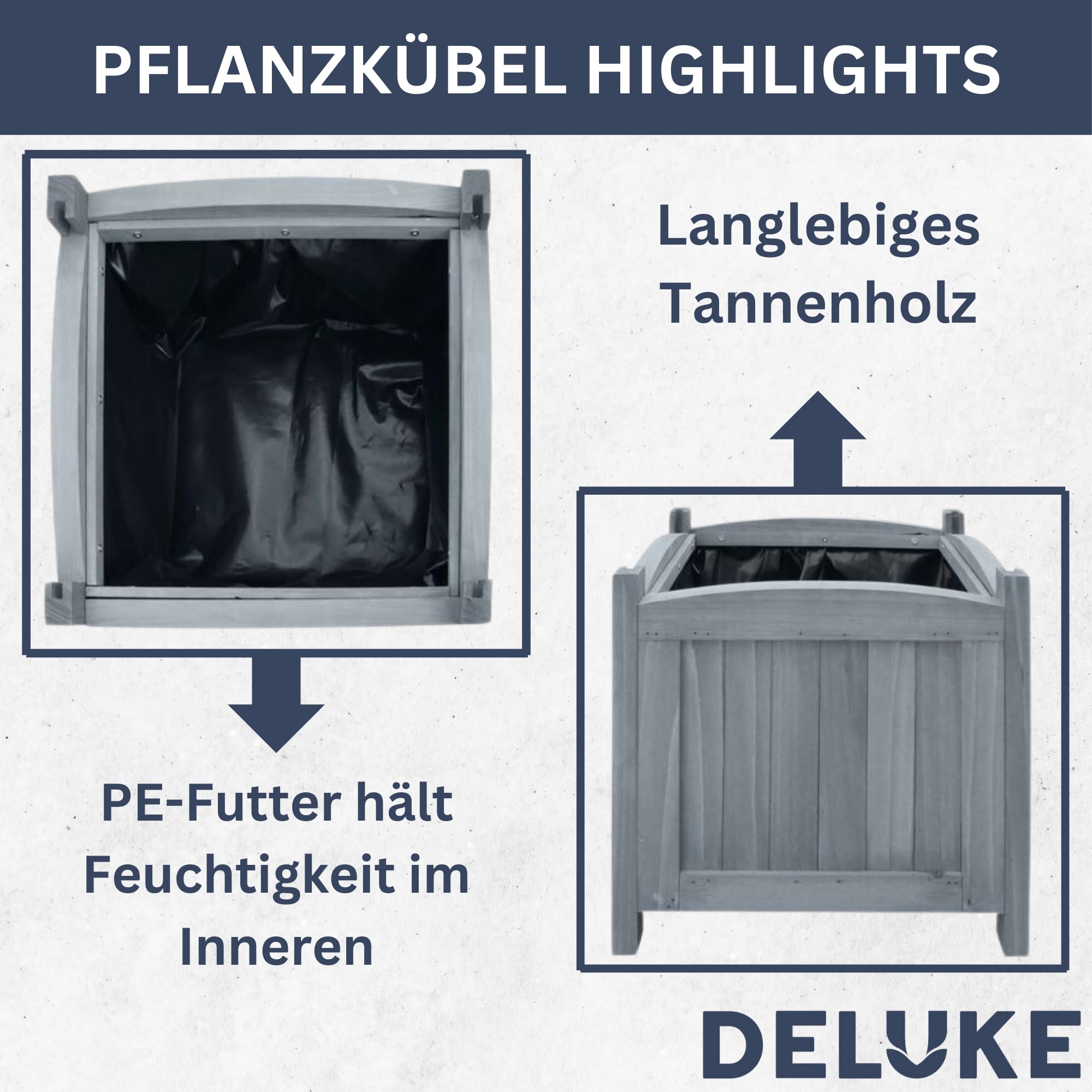 DELUKE Pflanzkasten Blumenkasten RIOS braun | 2 Töpfe, 30x30x30cm, Tannenholz |Blumenkübel aus Holz Pflanzkübel quadratisch Pflanzgefäß für Garten Balkon