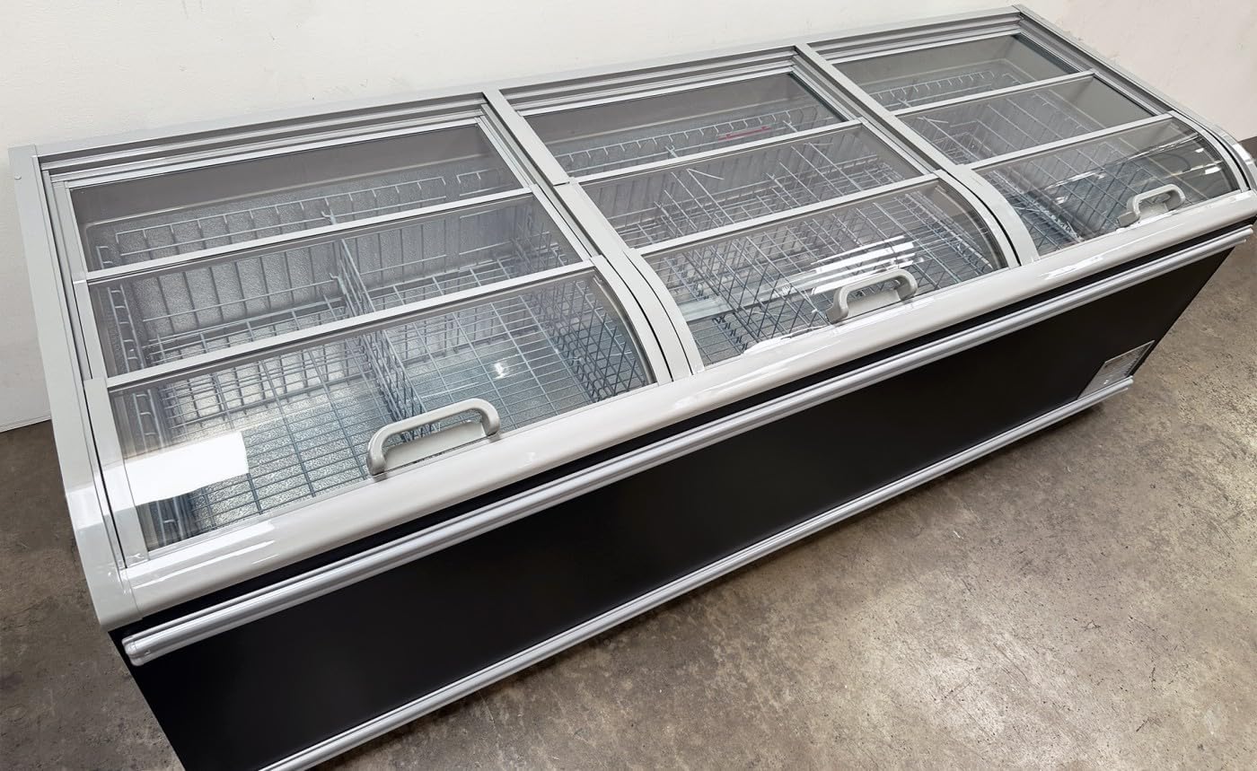 Chest Freezer for Supermarket Meat Freezer Glass sliding Door 98" Black Showcase Freezer Curve Display Top w/Storage Baskets 26 Cu.Ft HN25A-U