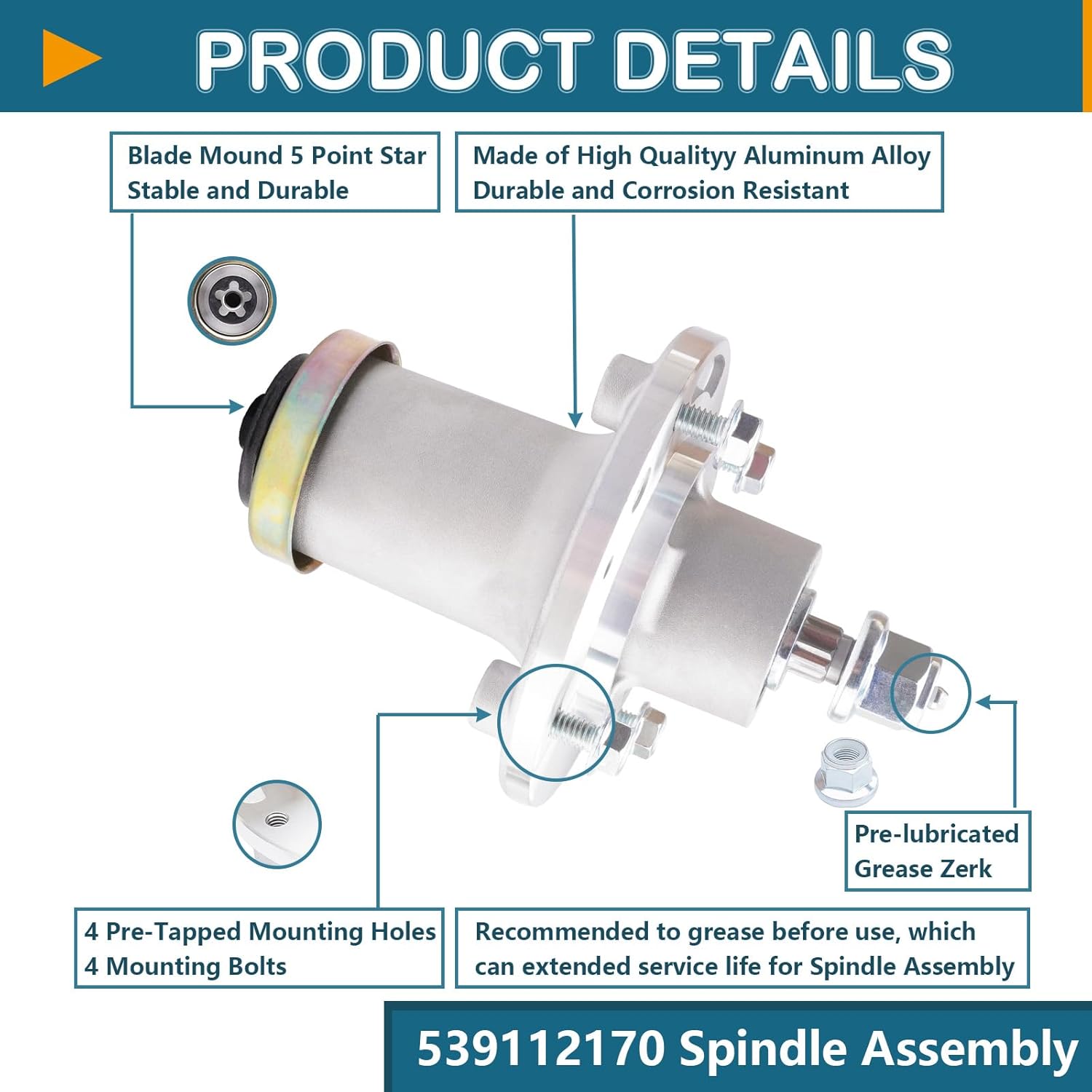 61'' Deck Rebuild Kit Fits Hus qVarna FD61M MZ6128 3 Spindle (539112170) 3 Blade (134149) 1Belt(522795901)