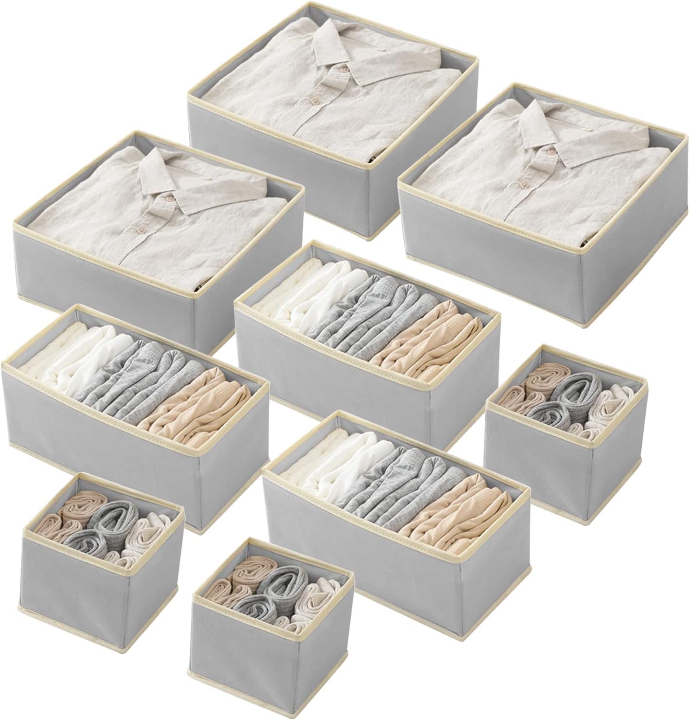 Drawer Organiser, 9pcs Fabric Storage Boxes, Wardrobe Storage