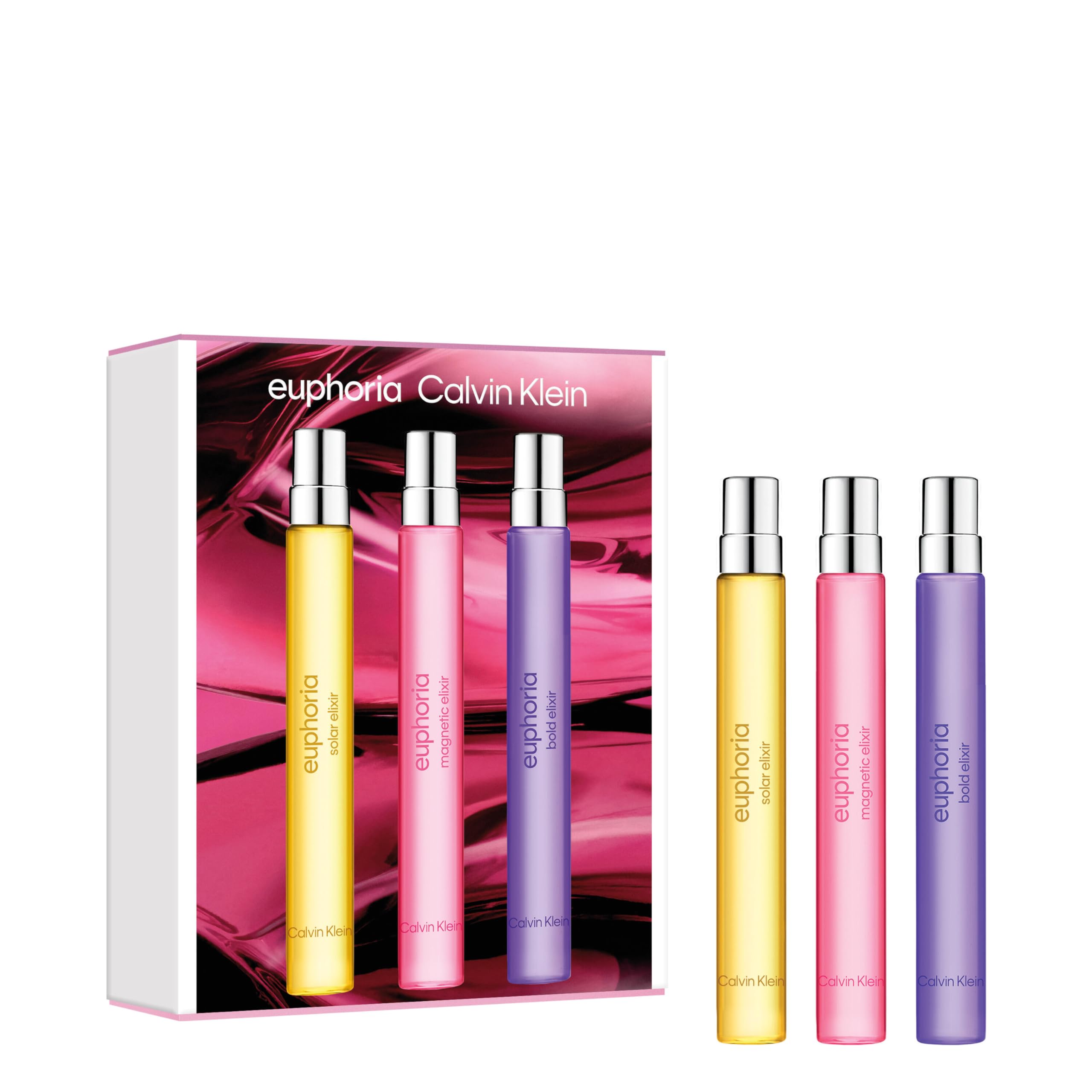 Calvin Klein Euphoria Elixir Eau de Parfum Trio Gift Set worn by Rosalia – Women’s Perfume – Includes Bold, Magnetic, and Solar