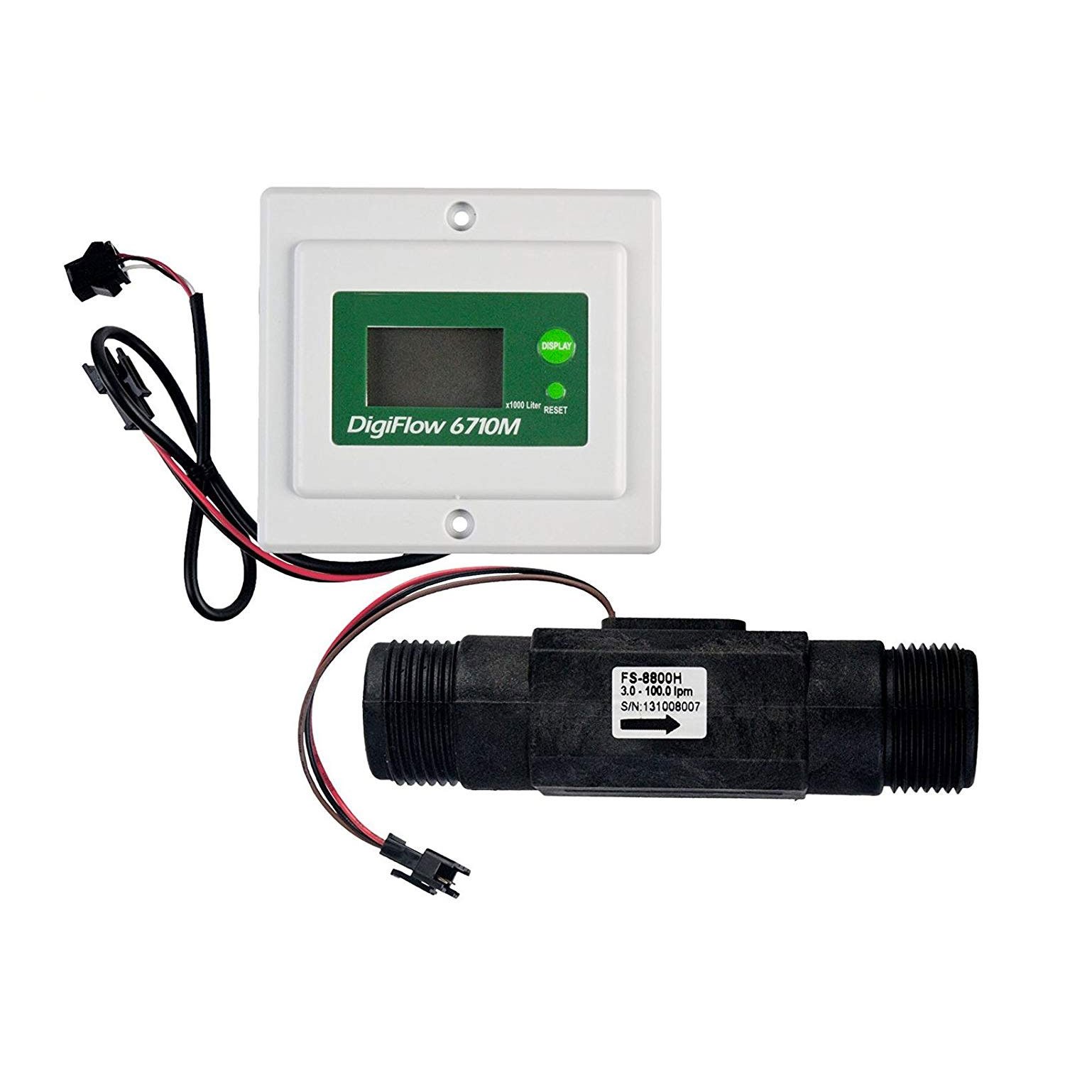 VYAIR3.0 to 100.0 litres/minute (0.8 to 26.4 gallons/minute) DigiFlow 6710M-88TM Panel Mounted Digital Micro Flow Totalizer (Count Up) and Flow Rate Meter with 1" BSP Connections and 1.5 Metre Cable