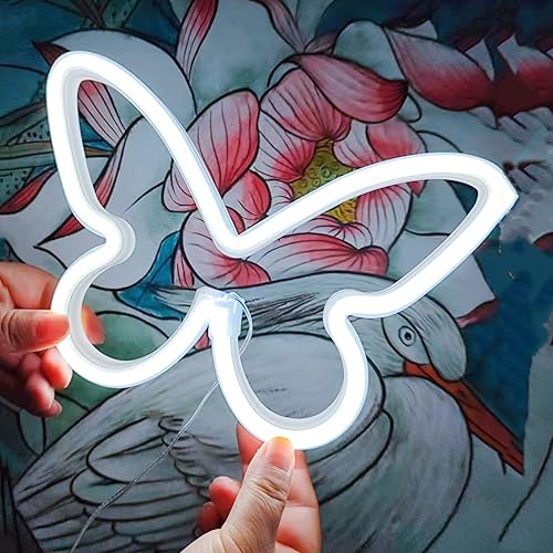 Miniatura 2 de Letreros de neón de mariposa alimentados por batería, luces LED de noche de neón, funciona con USB, decoración de pared de mariposa para decoración