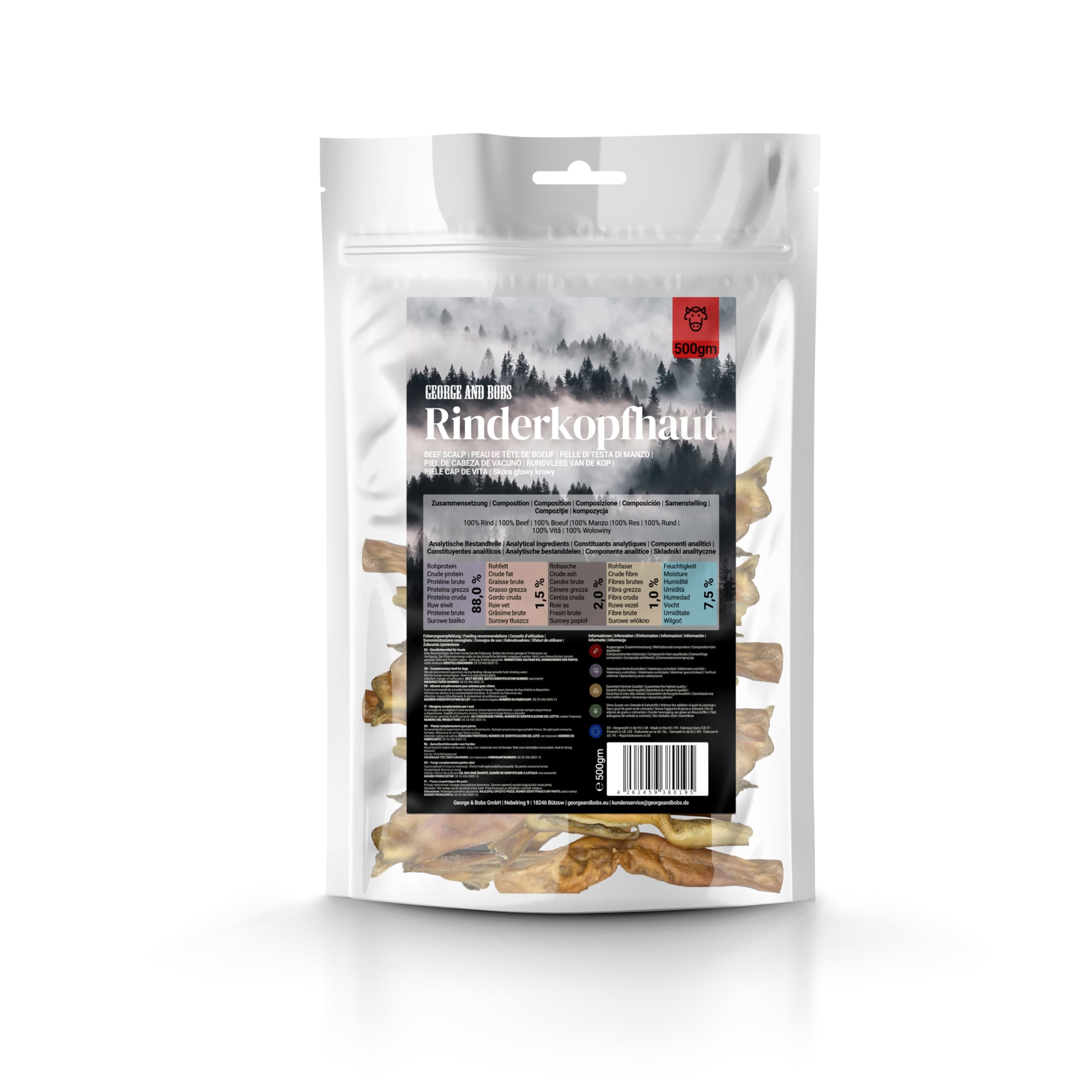 George & Bobs Rinderkopfhaut 1000g – 100% Rind, extra Harter Naturkauartikel für Hunde – getreidefrei, ohne Zusätze, Lange Beschäftigung & natürliche Zahnpflege