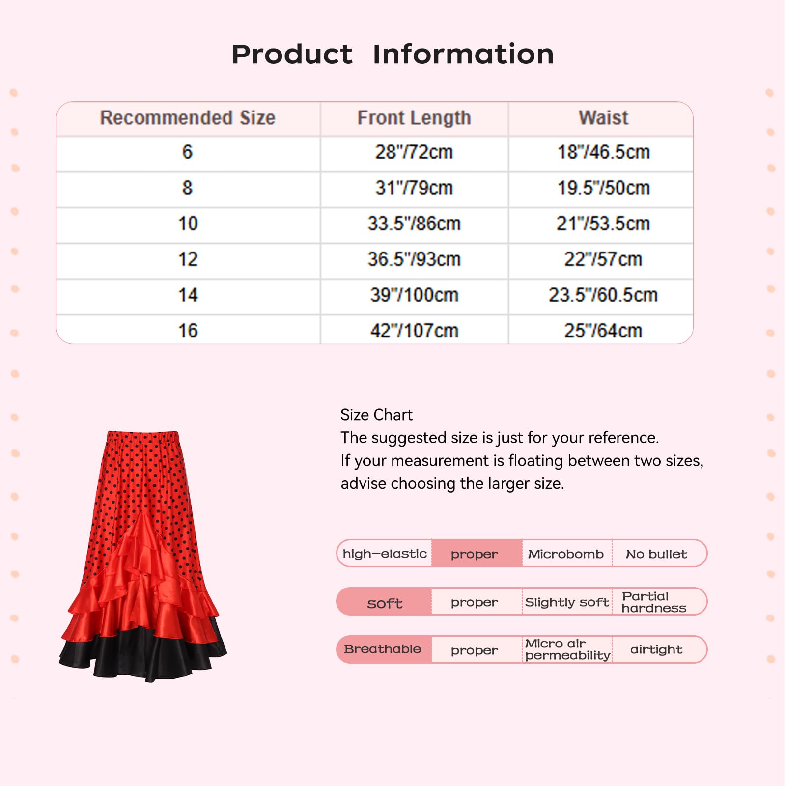 TiaoBug Jupes de Danse Orientale Enfant Fille Jupe Danse Espagnole Flamenco Balançoire Jupe Maxi Danse Tauromachie Jupes de Torero Dancewear 5-16 Ans