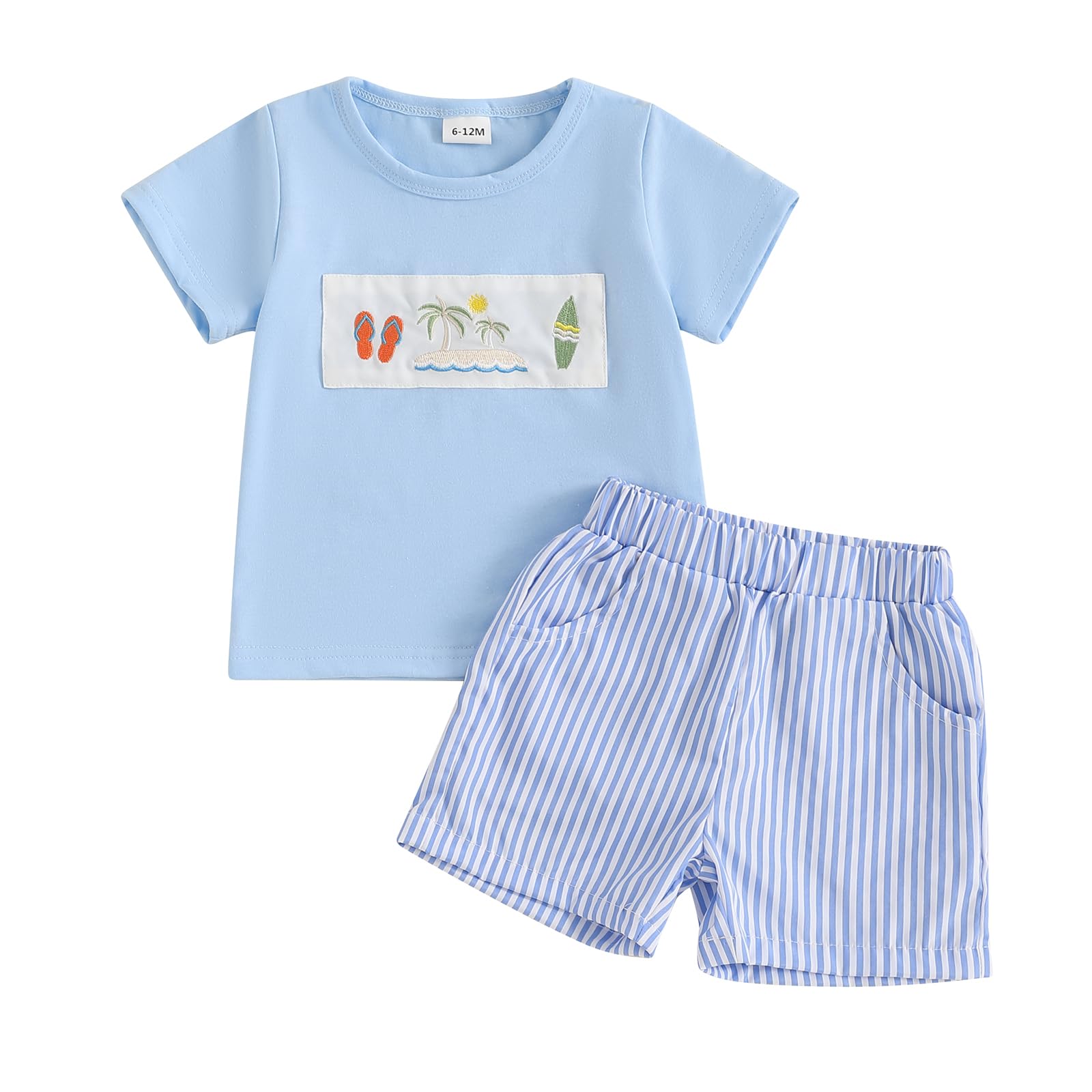 Toddler Boy Summer Clothes Palm Print Short Sleeve Hawaiian Shirt Casual Shorts Set Cute Baby Boy Beach Outfit(A-Blue Beach,3-4T)