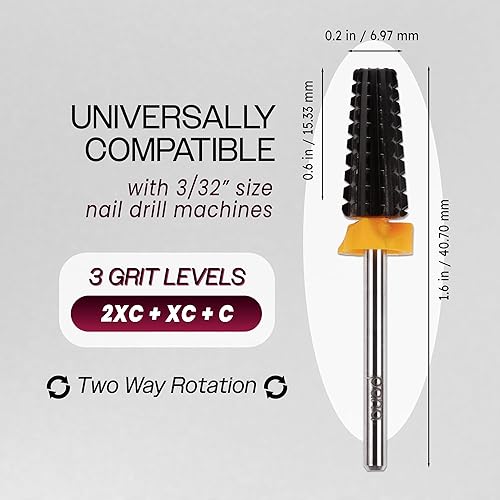Miniatura 98 de PANA Broca de carburo de uñas 5 en 1 – Uso de rotación bidireccional para zurdos y diestros – acrílico de eliminación rápida o gel duro – vástago