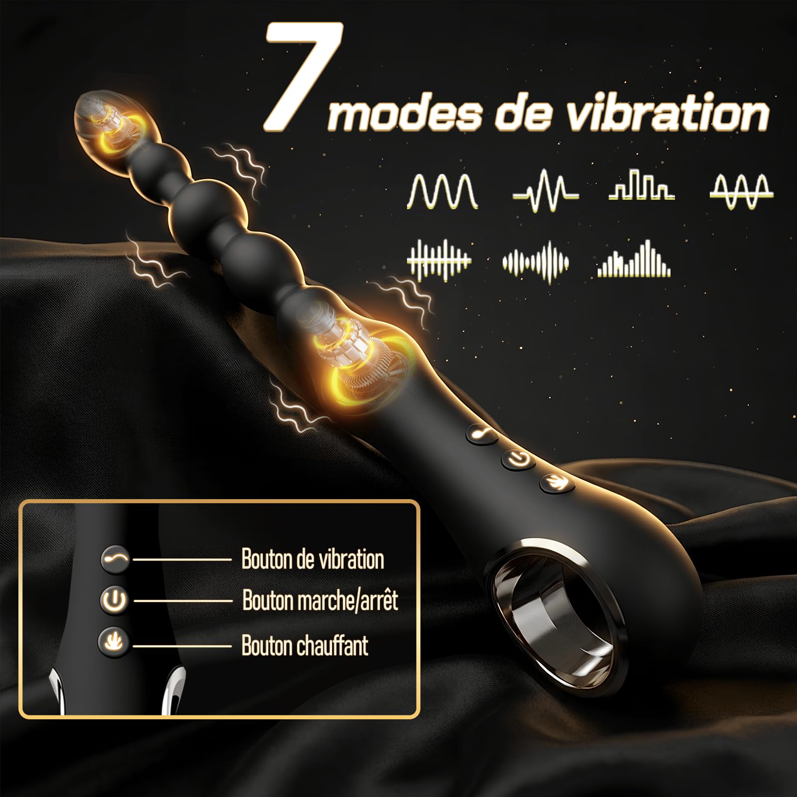 Plugs Anals Vibrantes Perles Masseur de Prostate Gode Anal Extenseur Anus | Stimulateur de Point G avec 7 Modes de Vibration avec Mode Chauffage Vibromasseurs Silicone Anal Vibromasseur Jouet Sexuel
