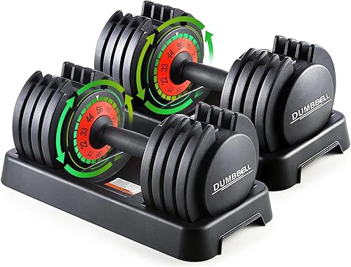 Miniatura 10 de Juego de mancuernas ajustables de 25/55 libras en par, juego de mancuernas ajustables de 2, juego de 5 en 1/10 en 1 de mancuernas con peso libre con