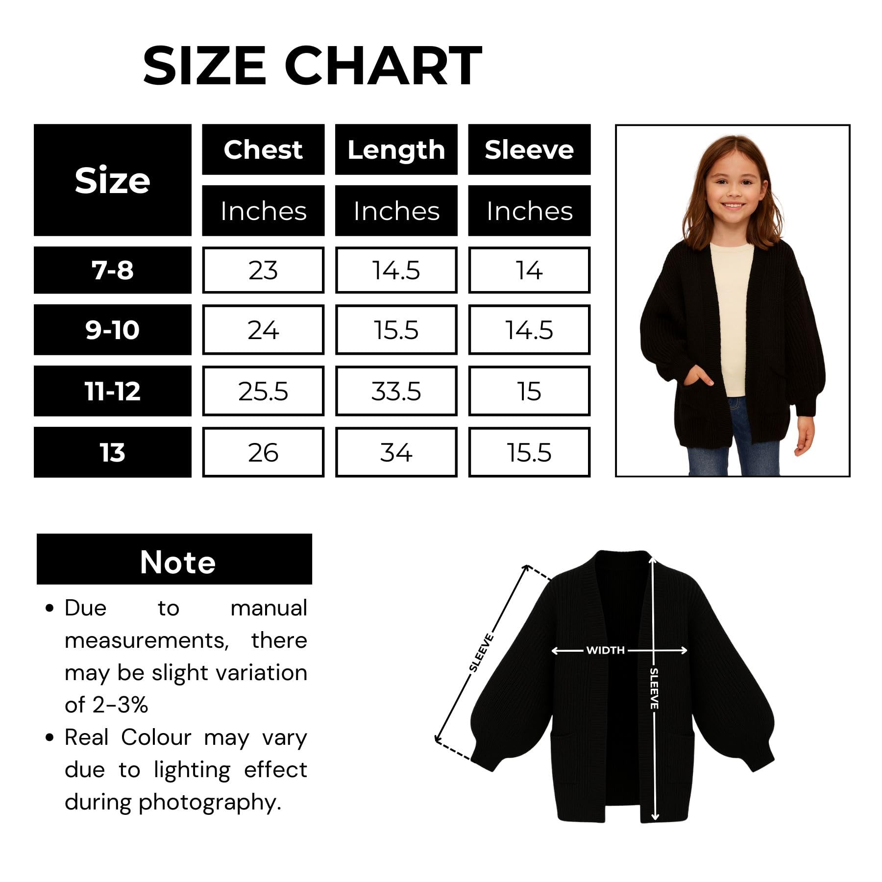 janisramone Cardigan da ragazza con maniche a palloncino con tasche, aperto sul davanti, lavorato a maglia grossa, cardigan oversize comodo e caldo, cardigan invernale per ragazze dai 7 ai 13 anni