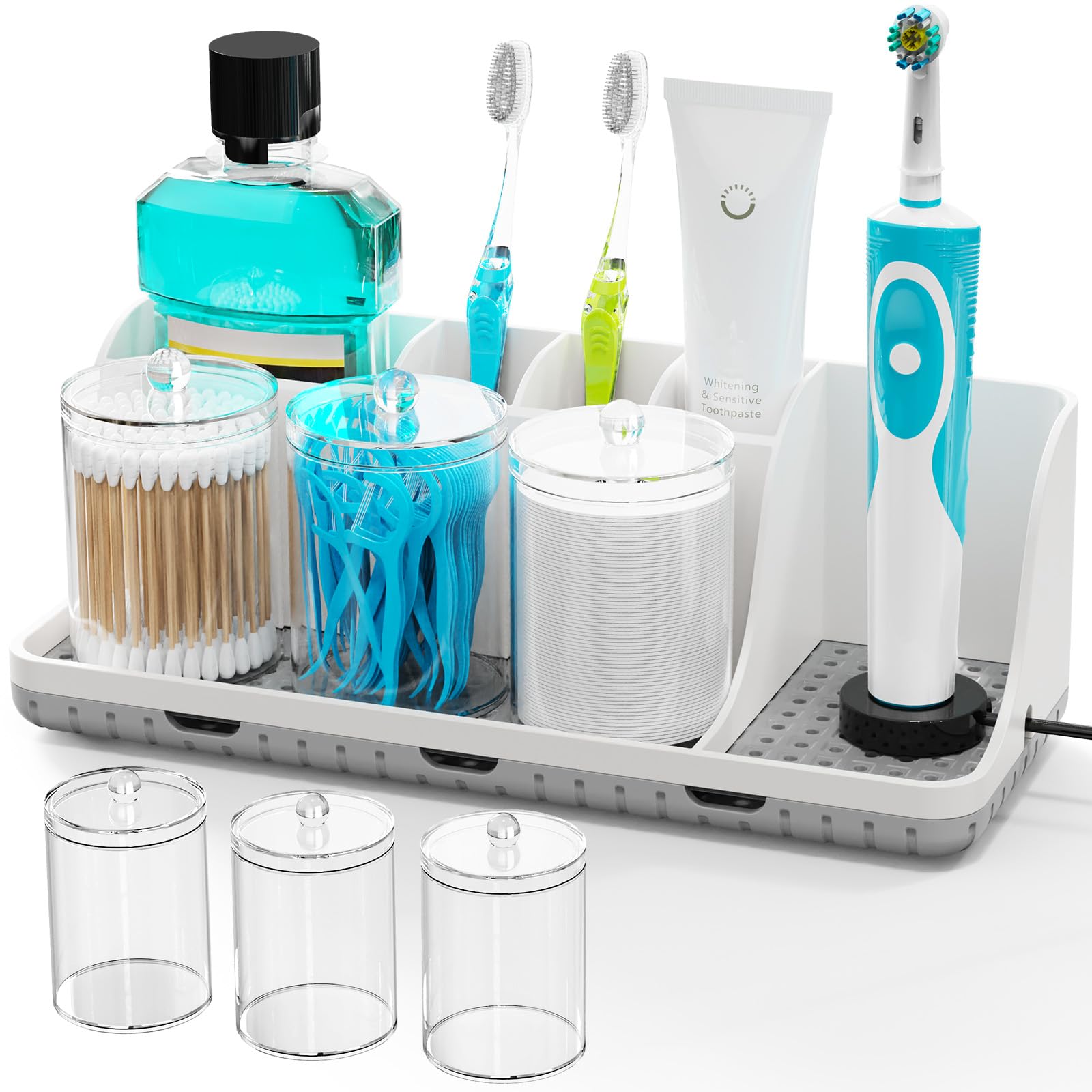 Bathroom Counter Organizers and Storage Toothbrush Holders for Bathrooms with 3 PCS Qtip Holder Kids Electric Toothbrush and