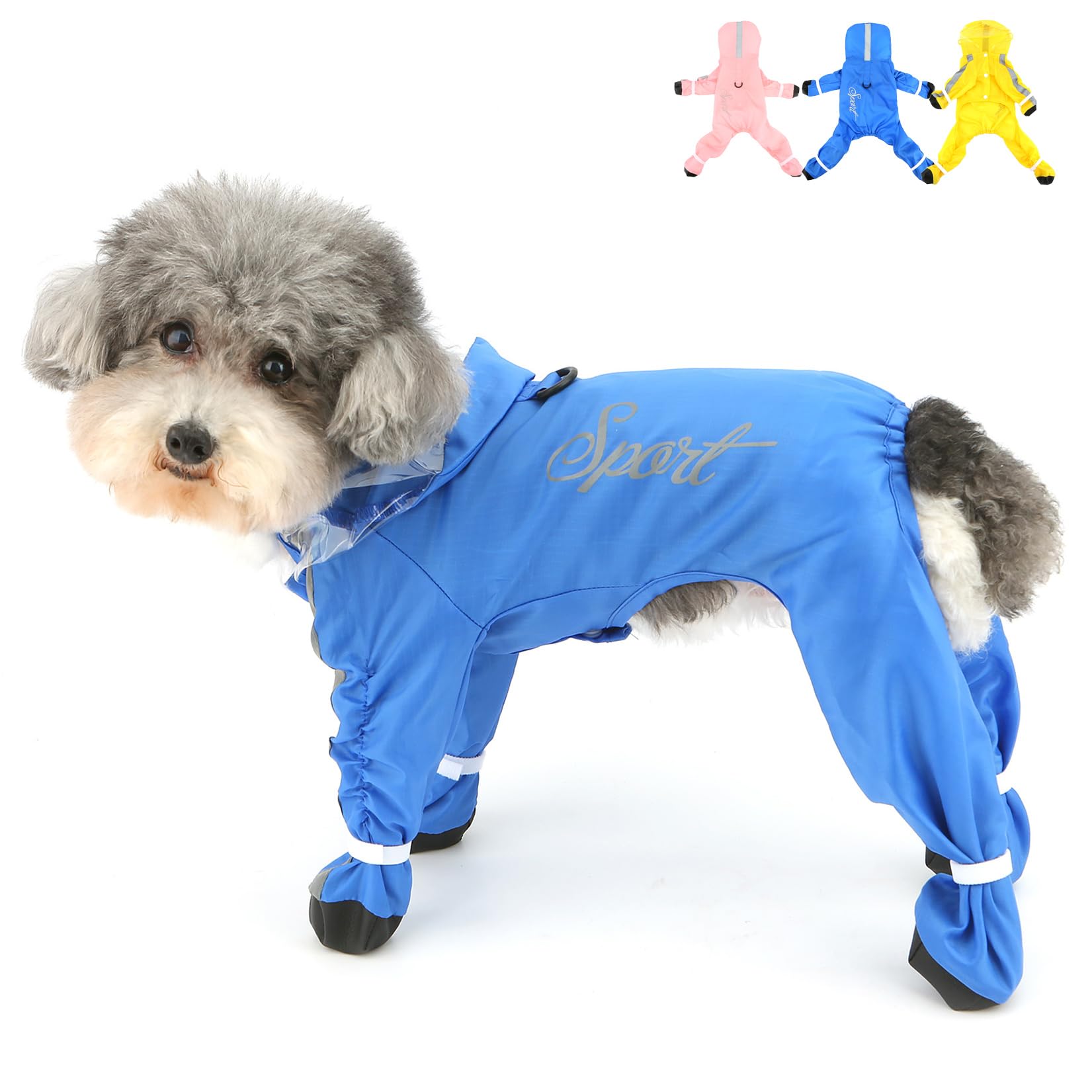 Zunea Waterproof Dog Raincoats with Boots for Small Dogs Reflective Puppy Dog Raincoat with Hood and D-Ring XS/S Size Full Cover Pet Rain Poncho Slicker Chihuahua Doggie Rainwear Clothes Blue S